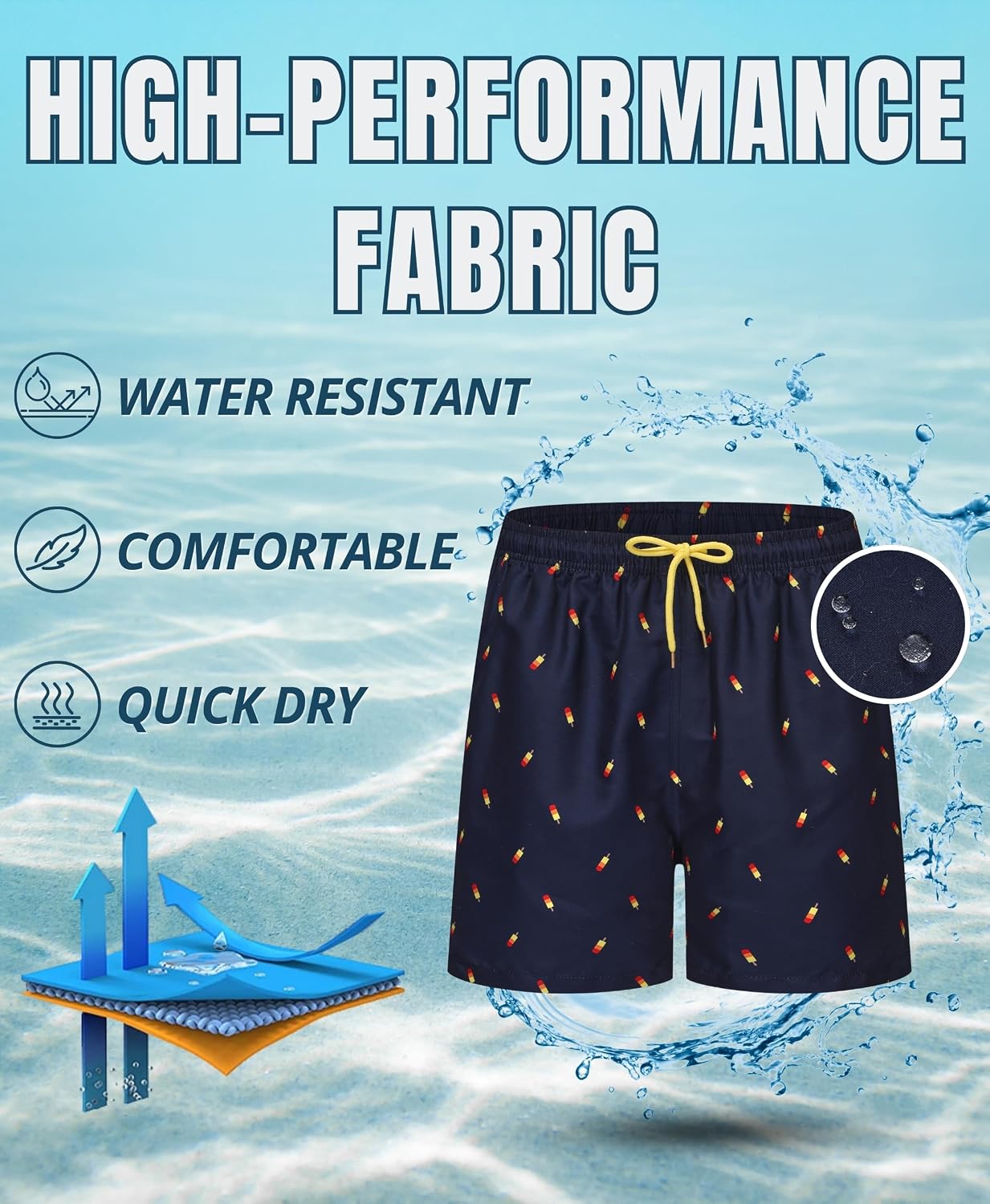 Thumbnail 3 de AMZSPORT shorts de bain homme boardshort imperméable avec poches et doublure en maille