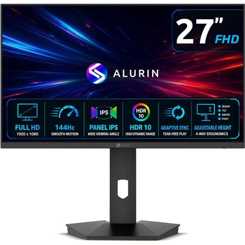 Detalle de Monitor Alurin CoreVision 27″ IPS 144 Hz: soporte de altitud ajustable, HDR10 y 1 ms