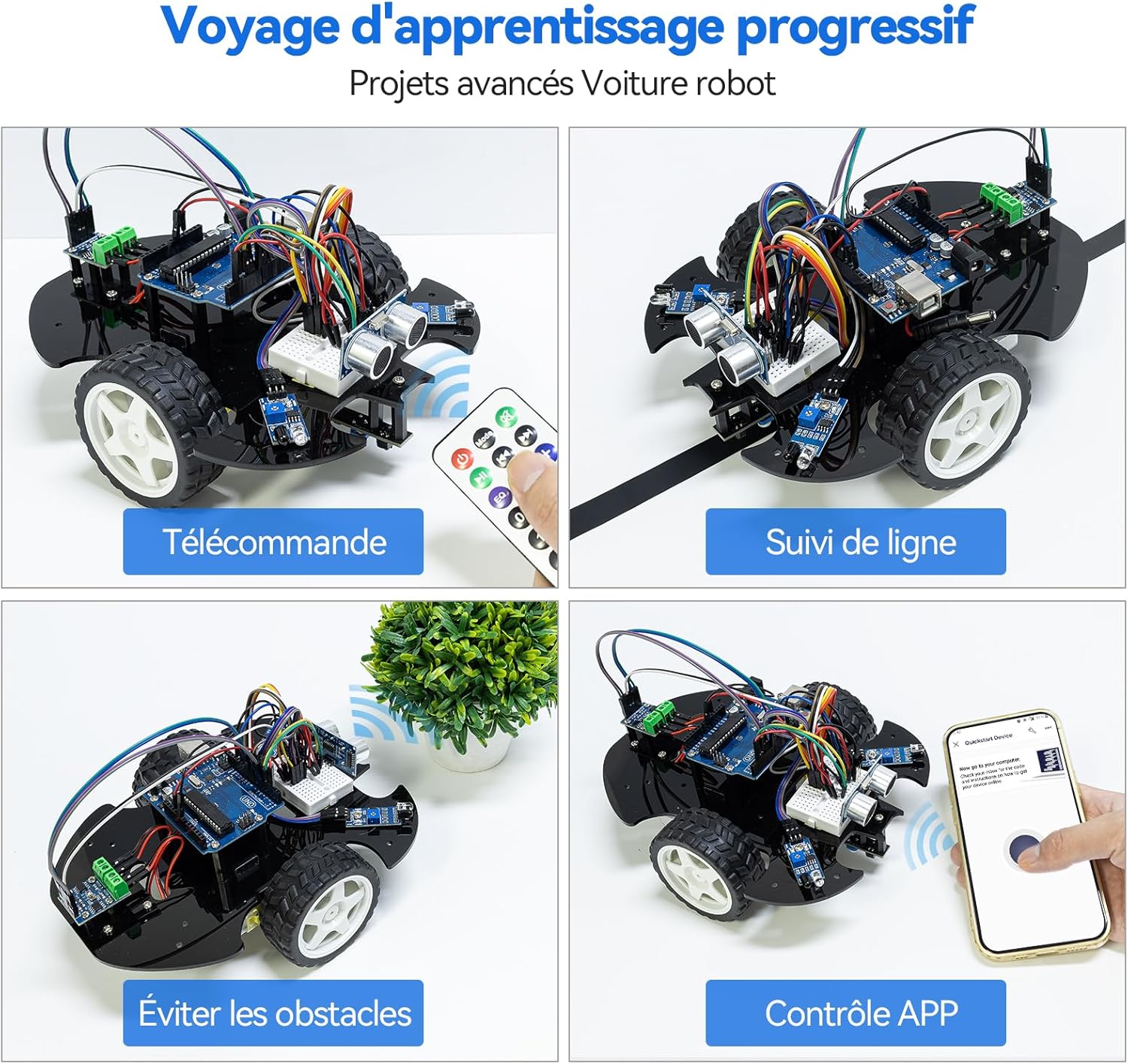 Detalle de SunFounder Kit Ultime Compatible avec Arduino UNO IDE Scratch – 3 en 1 IoT / Voiture intelligente / Kit de base