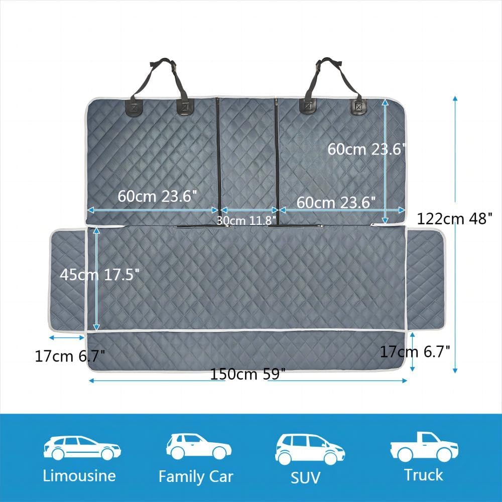 Thumbnail 1 de ANOSOSPECIAL Grey Dog Car Seat Cover for Back Seat XL – Waterproof, Non-Stick, Universal Fit