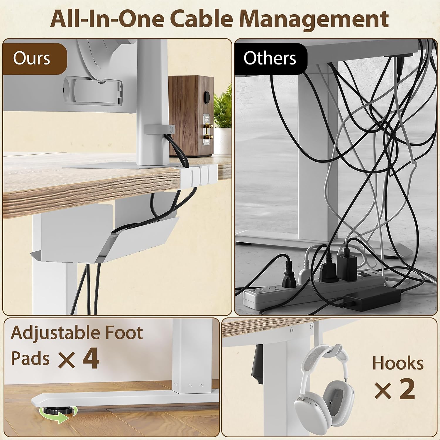Thumbnail 6 de TIQLAB A20032063M Standing Desk, Maple, Adjustable Height and Cable Management