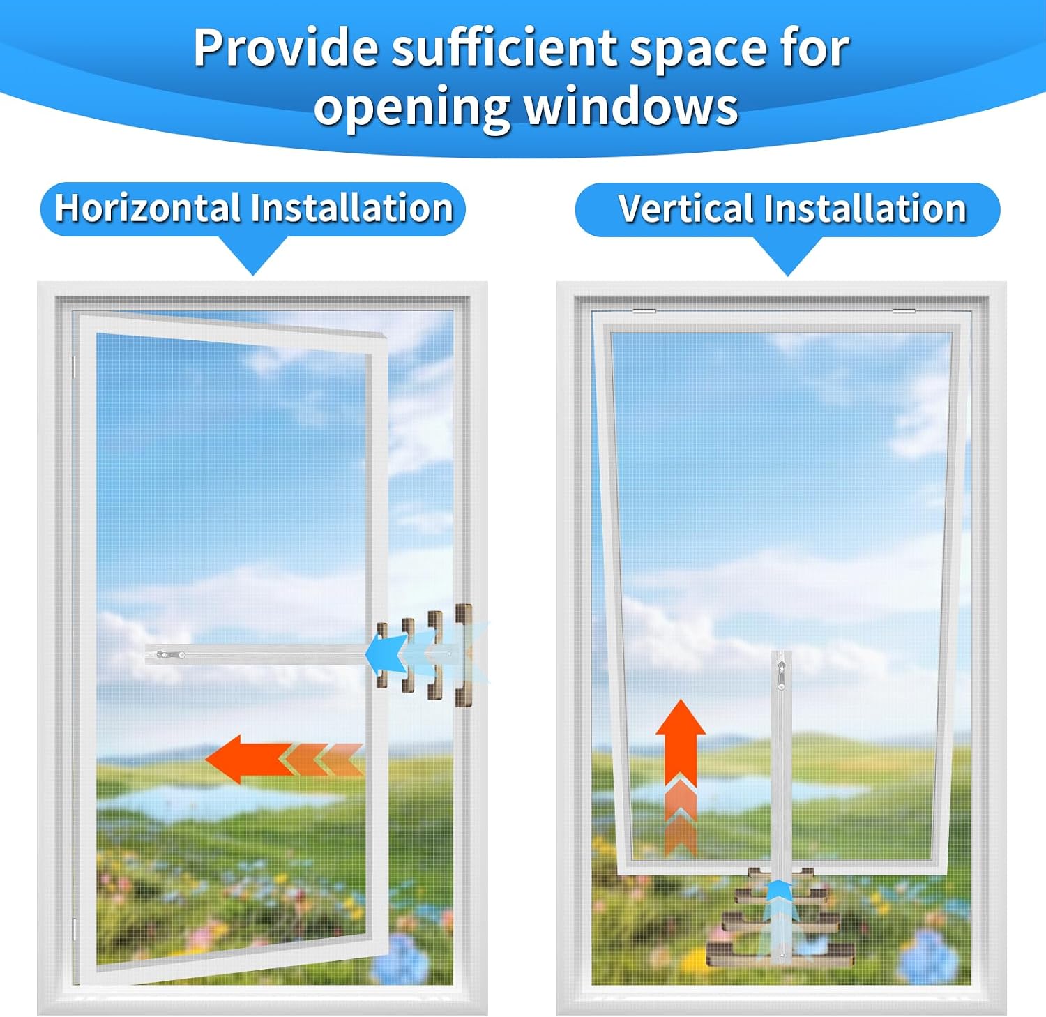 Detalle 2 de BKSAI adjustable window bug net with zip opening to keep flies and mosquitoes out