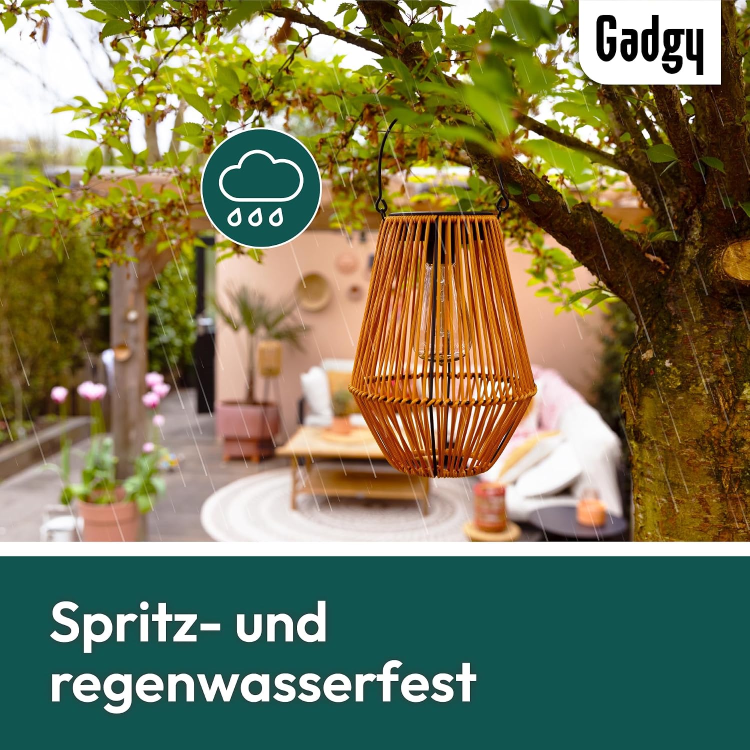 Thumbnail 6 de Gadgy Solarlampe für Außen Garten – wetterfeste Solar-Laterne in Rattan-Optik mit warmweißem LED-Licht