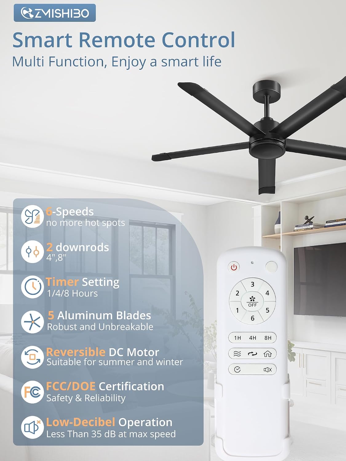 Detalle 2 de ZMISHIBO Ceiling Fan 52 Inch