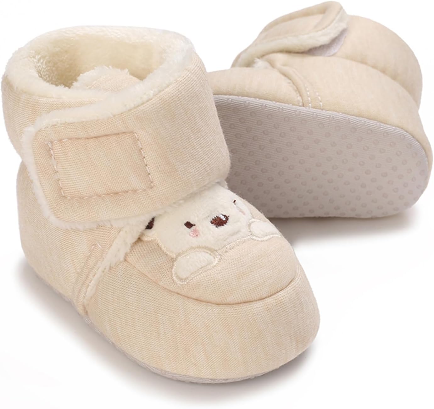 Detalle de RVROVIC plush winter snow boots for babies and toddlers with anti-slip sole and bowknot detail