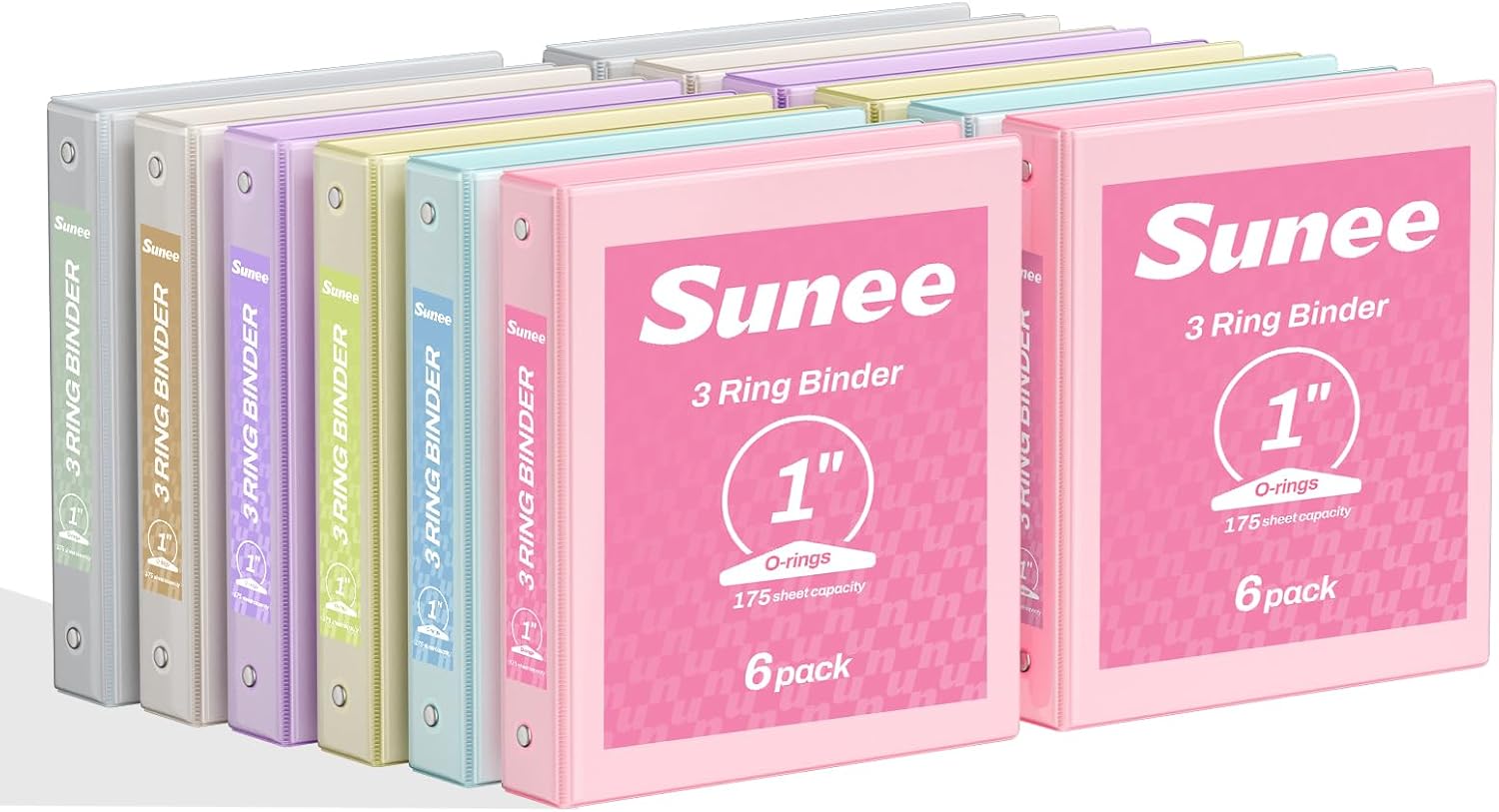 Detalle de SUNEE 1-Inch 3-Ring Binders, 12-Pack Pastel Clear View, PVC-Free