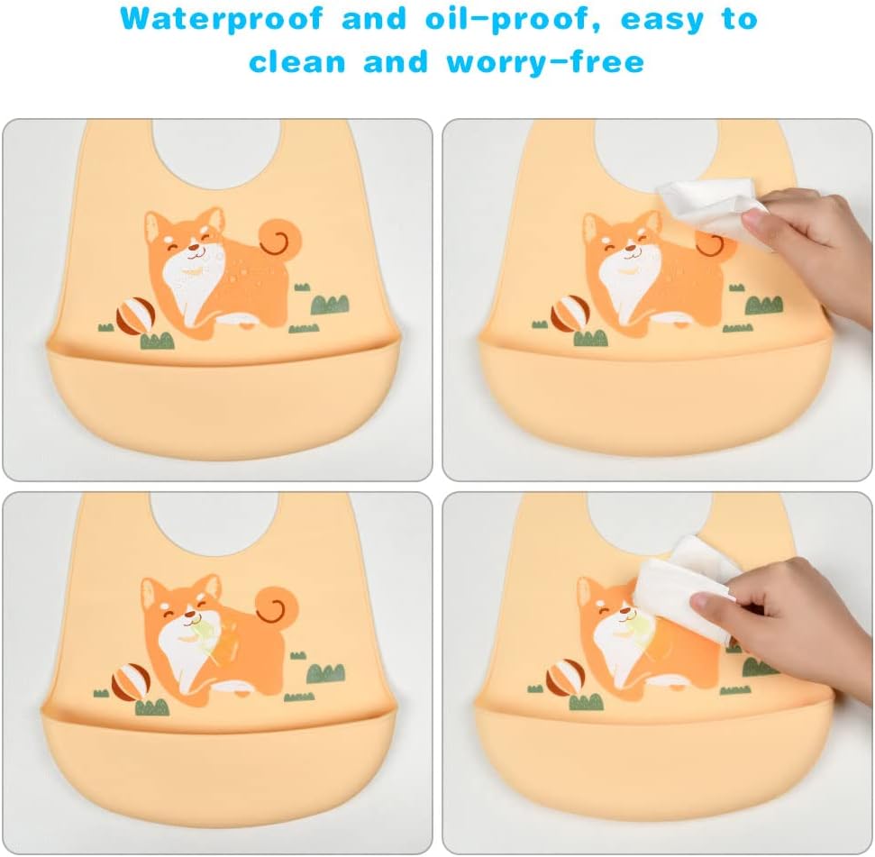 Thumbnail 5 de Vicloon Bavaglini in silicone regolabili (2 pezzi) senza BPA, con tasca raccogli-briciole e 6 misure