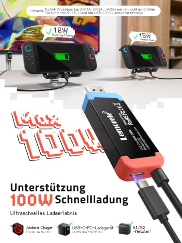 Detalle de Lemorele USB-C auf HDMI Adapter – 4K@60Hz, 100W PD, 2 m Kabel, kompatibel mit Switch 2/OLED, Steam Deck, ROG Ally, Laptop & Tablet
