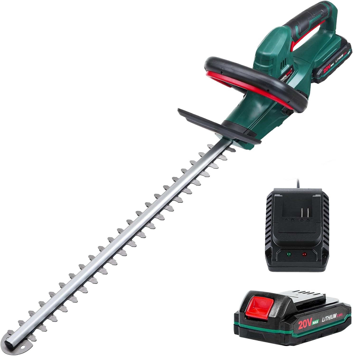 Detalle de POSENPRO 20V Cordless Hedge Trimmer — Lightweight, Dual-Action 520mm Blade with 2.0Ah Battery