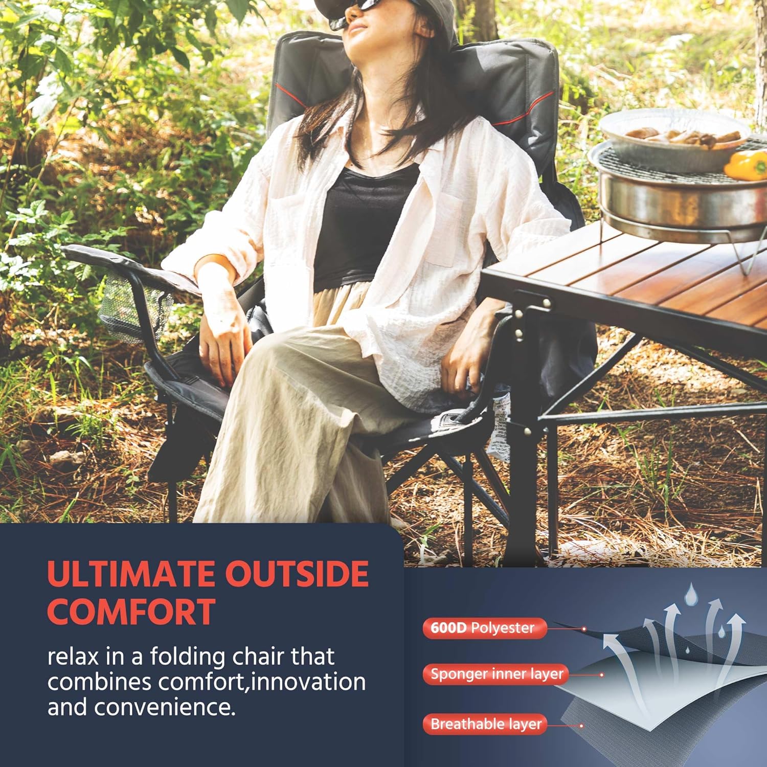 Thumbnail 5 de OUTSIDER Oversized Folding Camping Chair with Lumbar Support and Cooler Bag