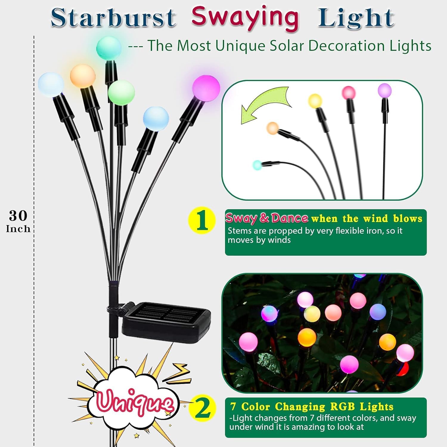 Thumbnail 1 de DooYard Solar Garden Lights 4 Pack: Starburst Swaying RGB Outdoor Lights