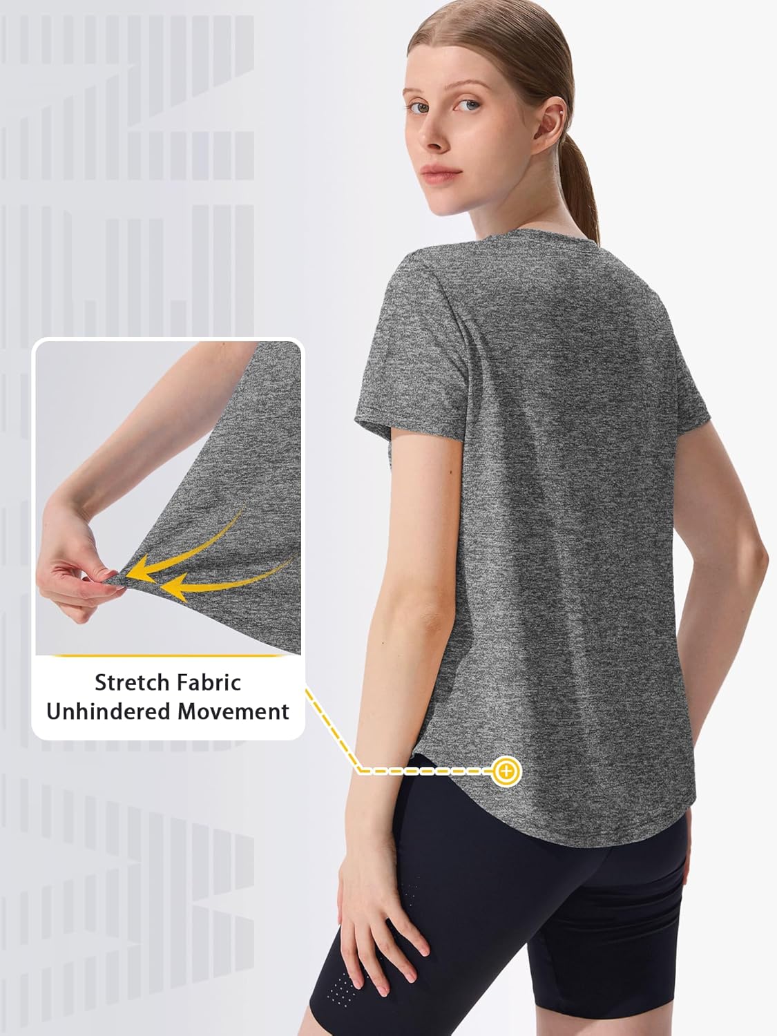 Detalle de Sportshirt Damen Kurzarm V-Ausschnitt UPF 50+ – atmungsaktives Fitness-T-Shirt im 5er-Pack
