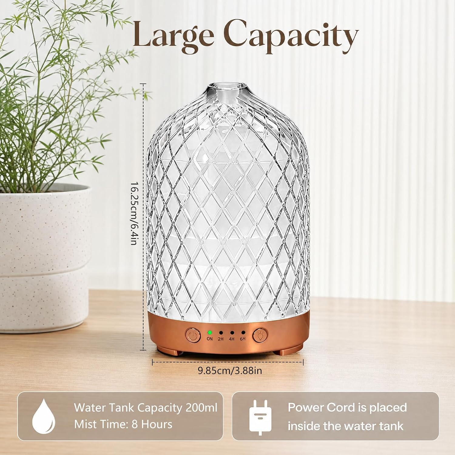 Detalle de Essential Oil Diffuser Glass Electric Aromatherapy Diffuser 200ml with Auto Shut-Off and 7 LED Lights
