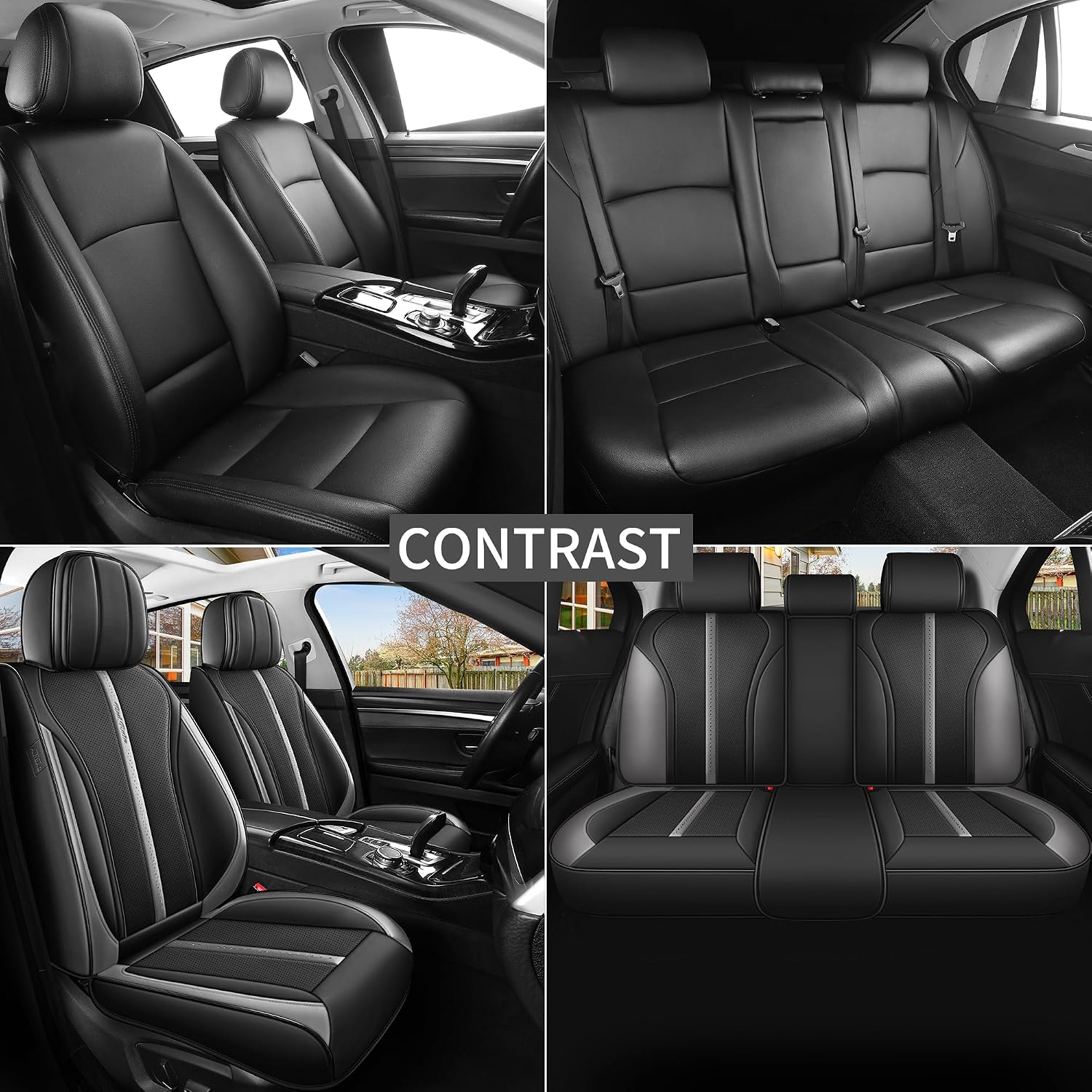 Detalle 2 de Menifomory Black and Gray Universal Leather Car Seat Cover
