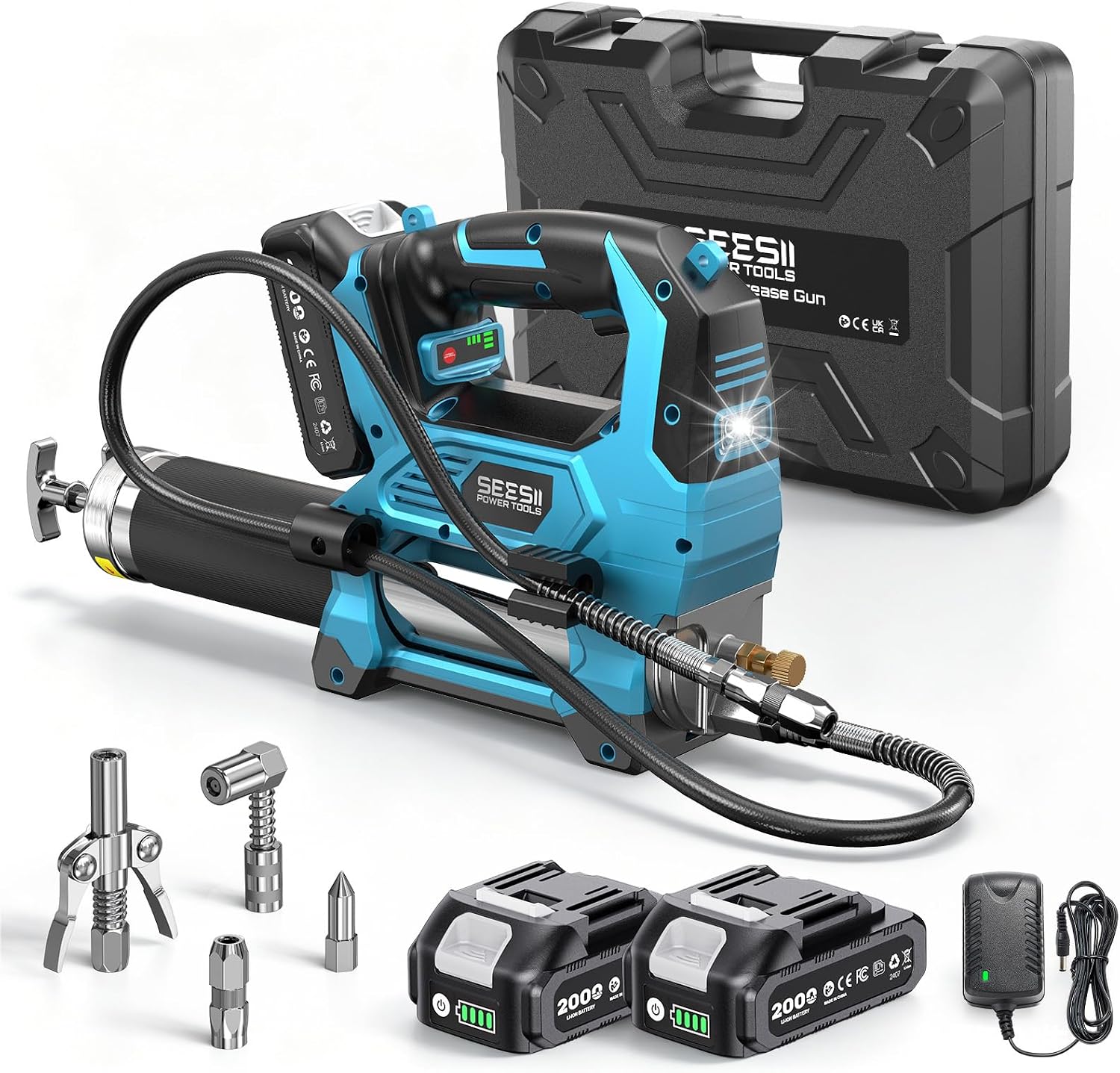 Detalle de Seesii GR02 Utral-CA Cordless Grease Gun, 12,000 PSI, 3 Speeds, 48" Hose