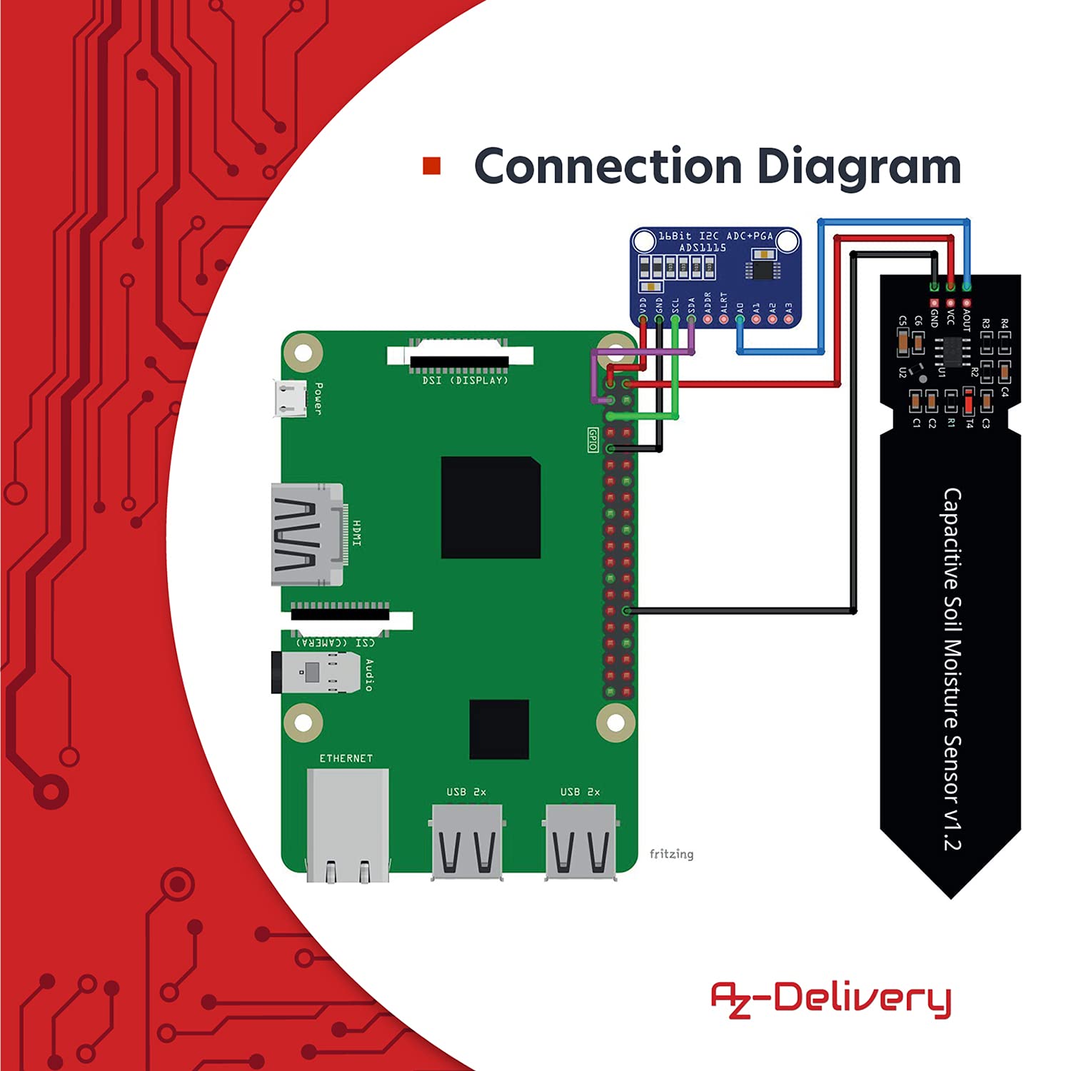 Thumbnail 6 de AZDelivery 5x sensori di umidità del suolo capacitivo V1.2 con modulo igrometro (compatibile con Arduino) + e-book