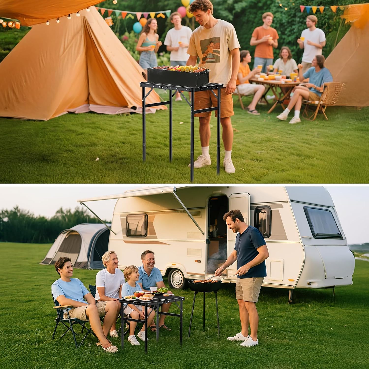 Detalle 2 de GARLLEN klappbarer Grilltisch mit 3 Höhen (60 x 40 cm) – tragbarer Campingtisch