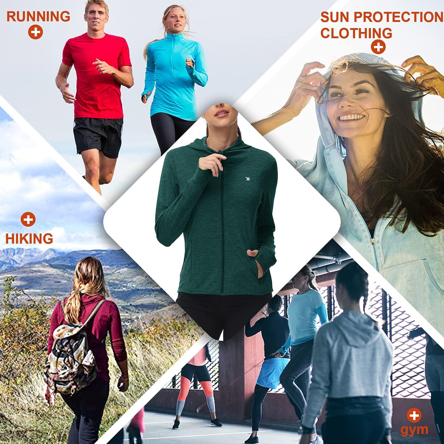 Thumbnail 6 de donhobo Women’s Running Jackets with Thumb Holes, Zip-Up Hooded Sports Hoodie Top