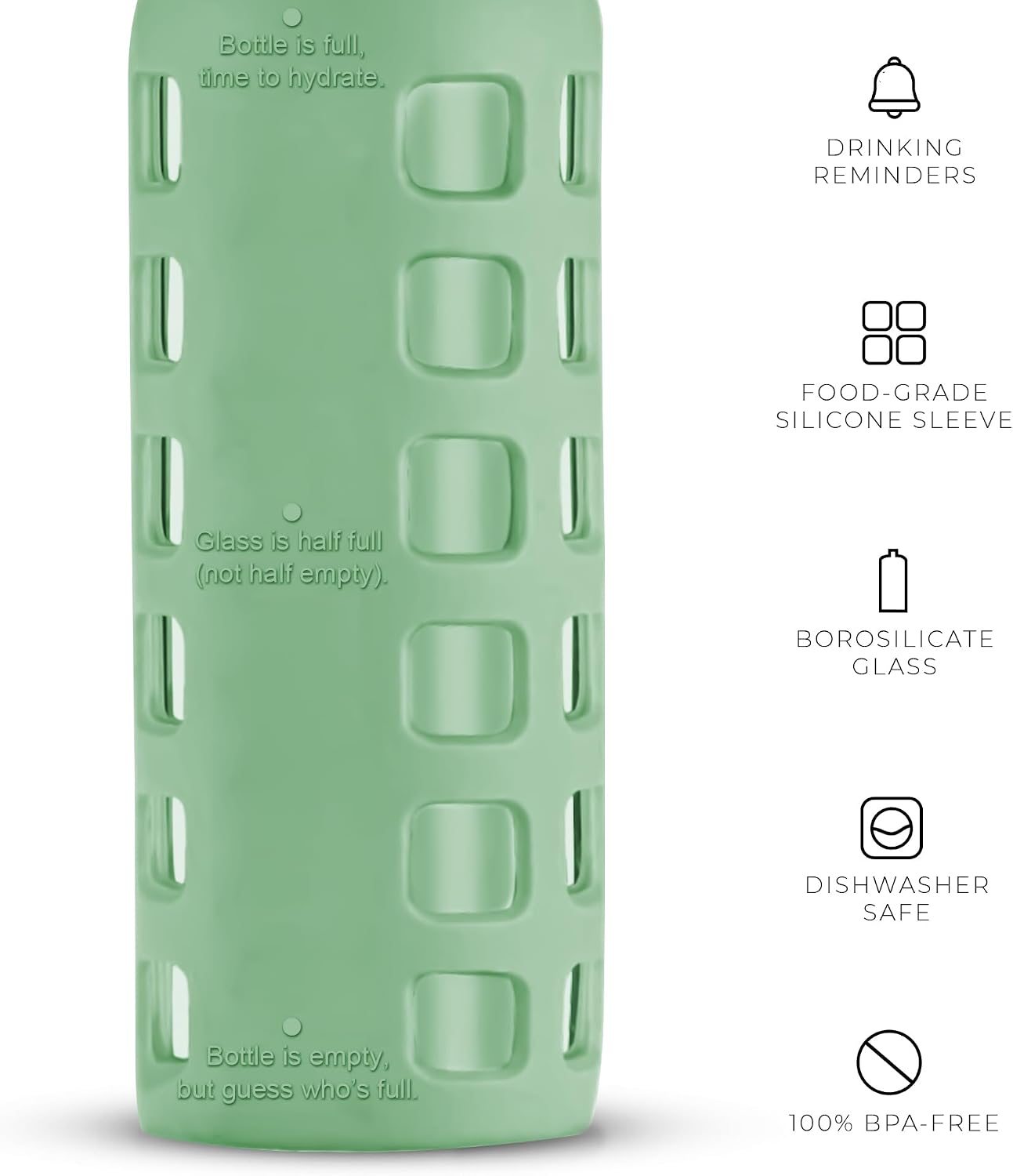 Detalle de purifyou PGWB-12SG 12 oz Borosilicate Glass Water Bottle with Markers