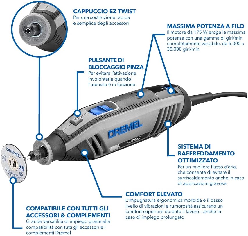 Thumbnail 1 de Dremel 4250 Multiutensile da 175 W con Electronic Feedback, velocità 5.000–35.000 giri/min e kit accessori