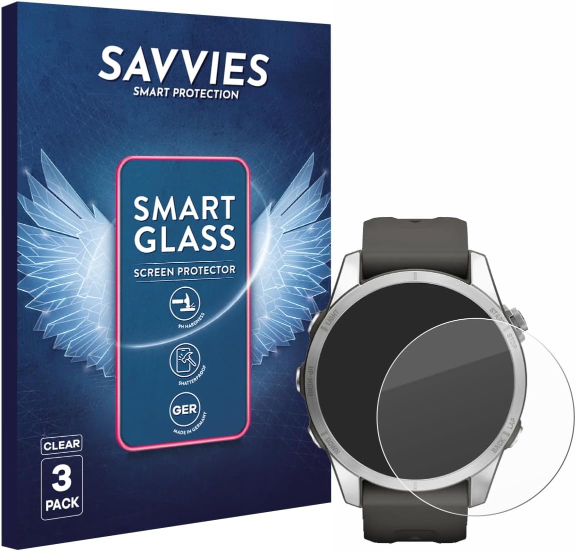 savvies 3 Pezzi Pellicola Protettiva Vetro per Garmin Fenix 7S Pro Solar (42 mm) – Protezione Schermo