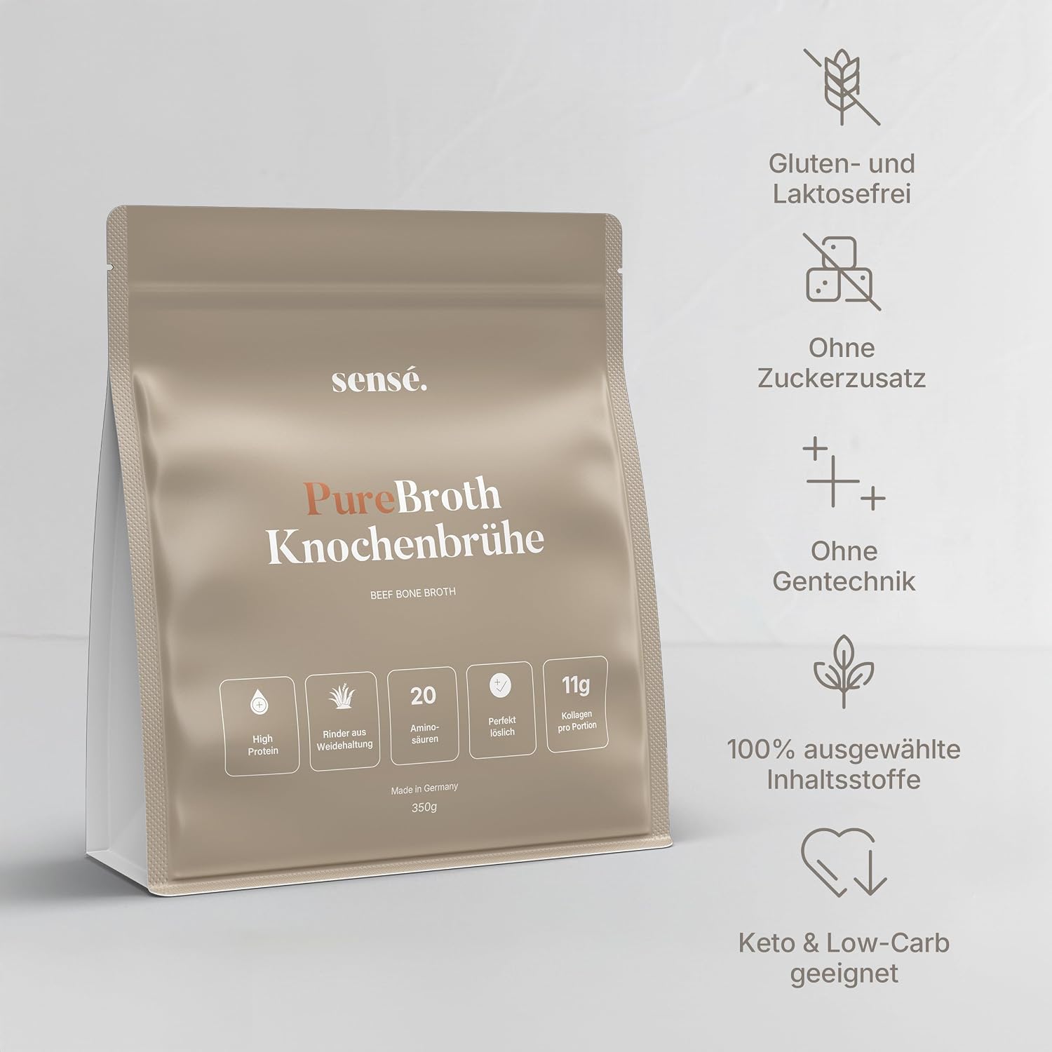 Thumbnail 6 de sensé Knochenbrühe Pulver vom Weiderind – Bioaktiv, 350 g, Kollagen Typ 1, 2 & 3