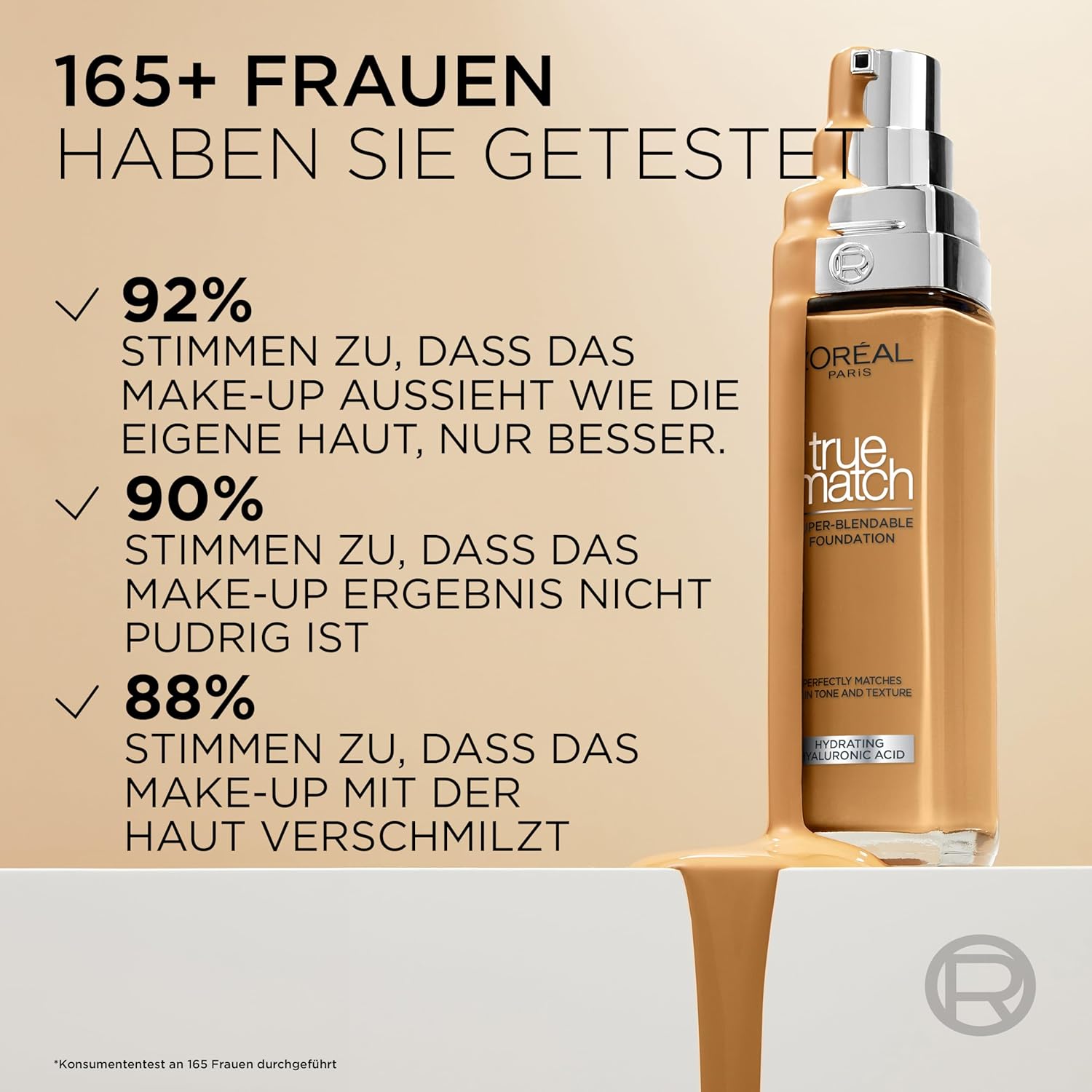 Detalle de L'Oréal Paris True Match Foundation 2.N Neutral Light – Hyaluron, vegane Formel, mittlere Deckkraft, natürliches Finish, 30 ml