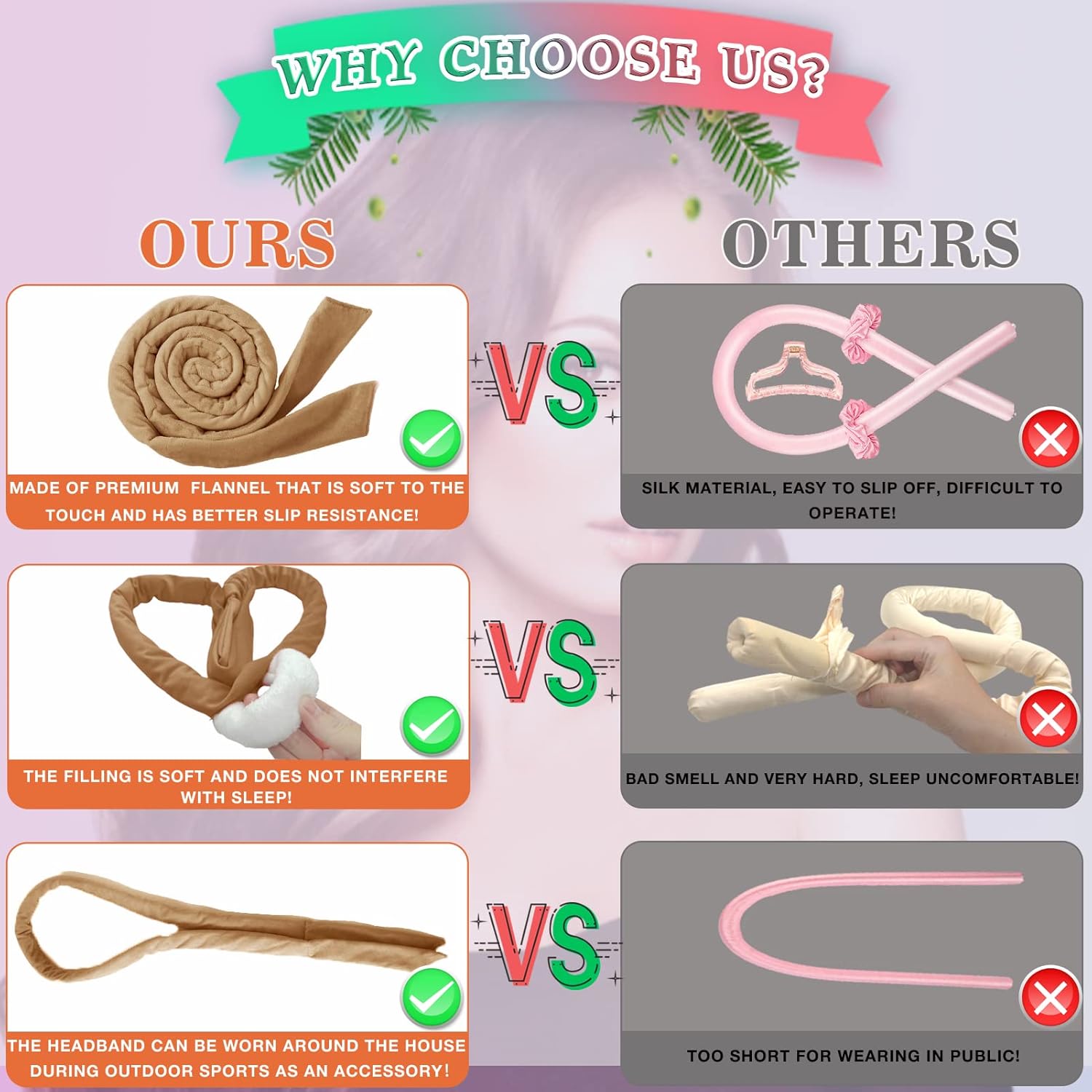 Detalle 2 de Neu Lockenwickler Locken Ohne Hitze – Satin Stirnband für nächtliche Heatless Curls