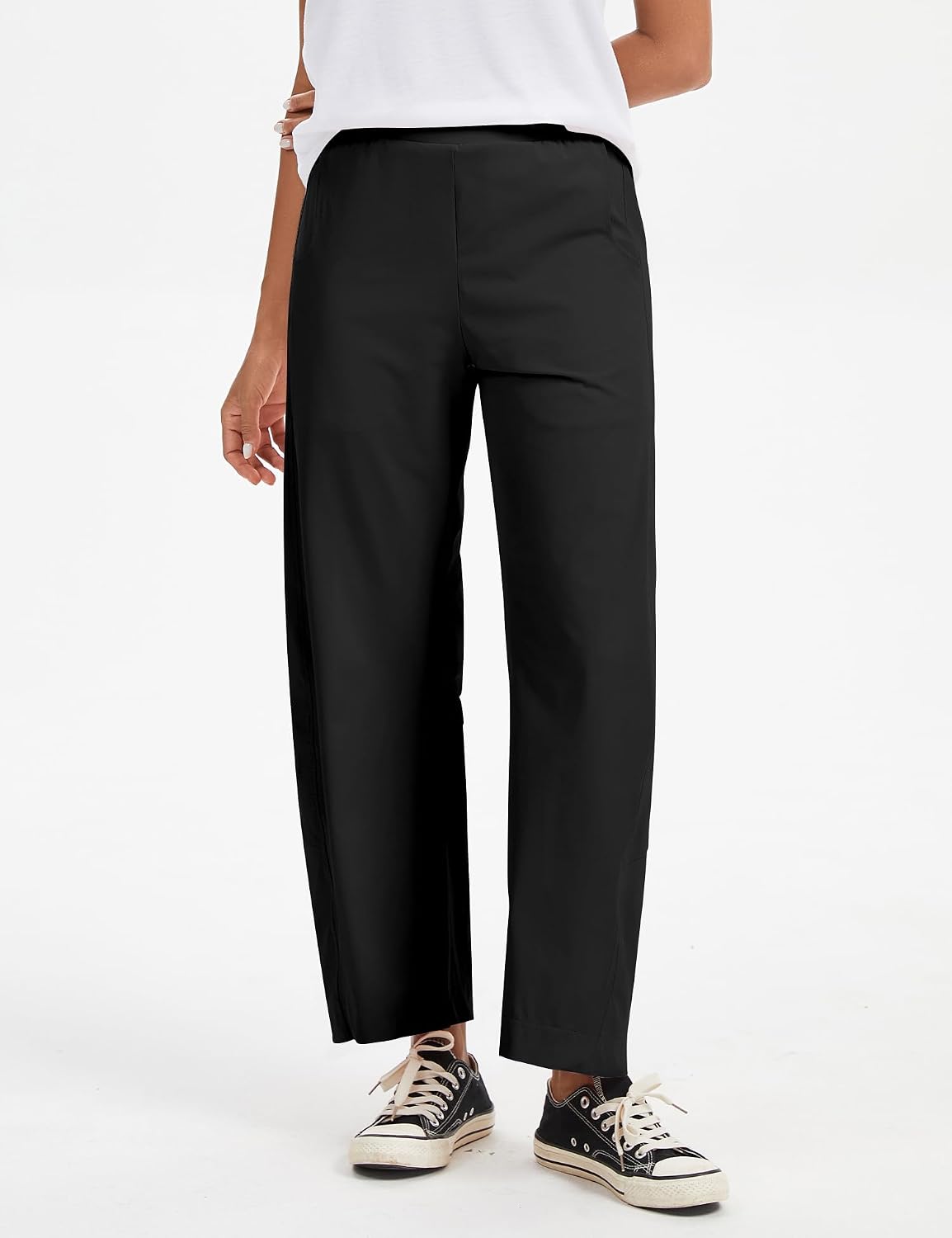 Detalle de LOMON Barrel Pants for Women: Hidden Elastic Quick Dry Travel Crop Ankle Wide Leg Trousers