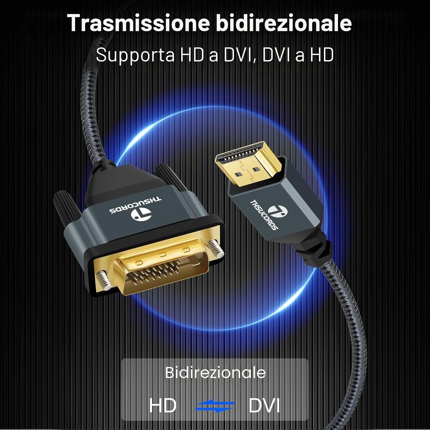 Detalle de Thsucords Cavo HDMI a DVI 4K 1M: adattatore bidirezionale con schermatura anti-interferenze