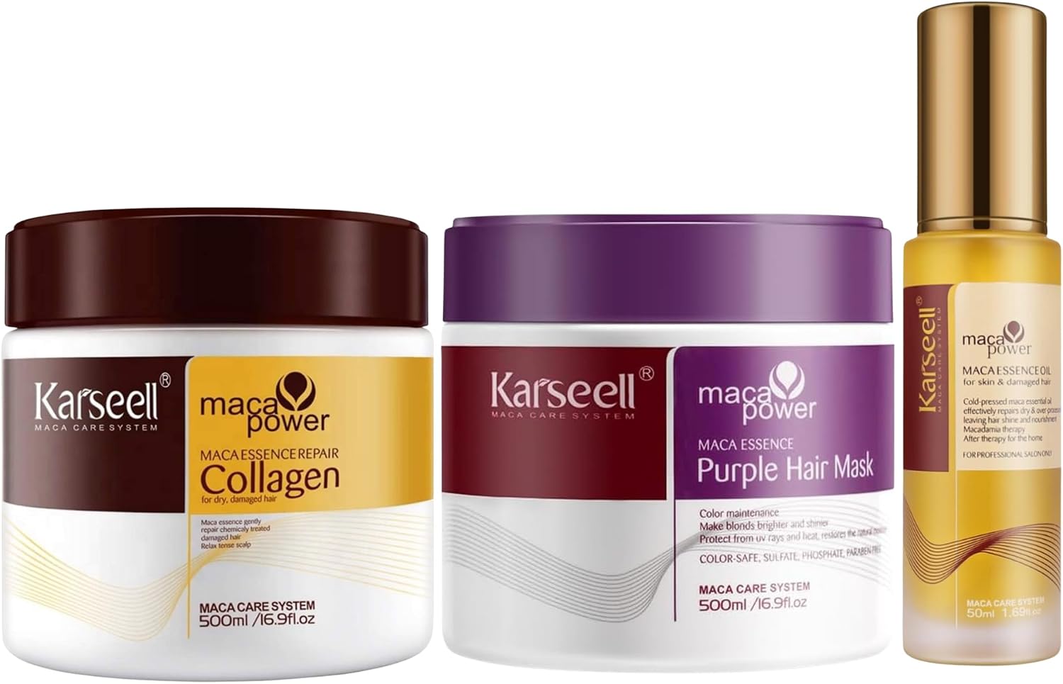 Detalle 2 de Karseell MACA CARE SYSTEM Mascarilla capilar reparadora con colágeno, aceite de argán y 4% de aceite de coco (500 ml)