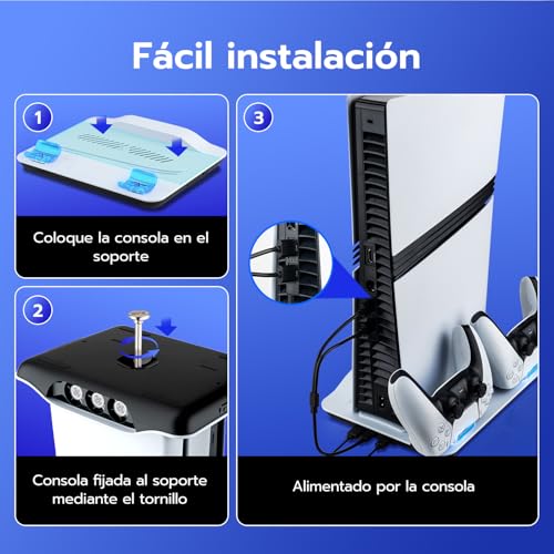 Thumbnail 6 de Mcbazel Base de Carga y Refrigeración para PS5/PS5 Pro: estación con 3 ventiladores, carga de mandos y iluminación LED (Blanco)