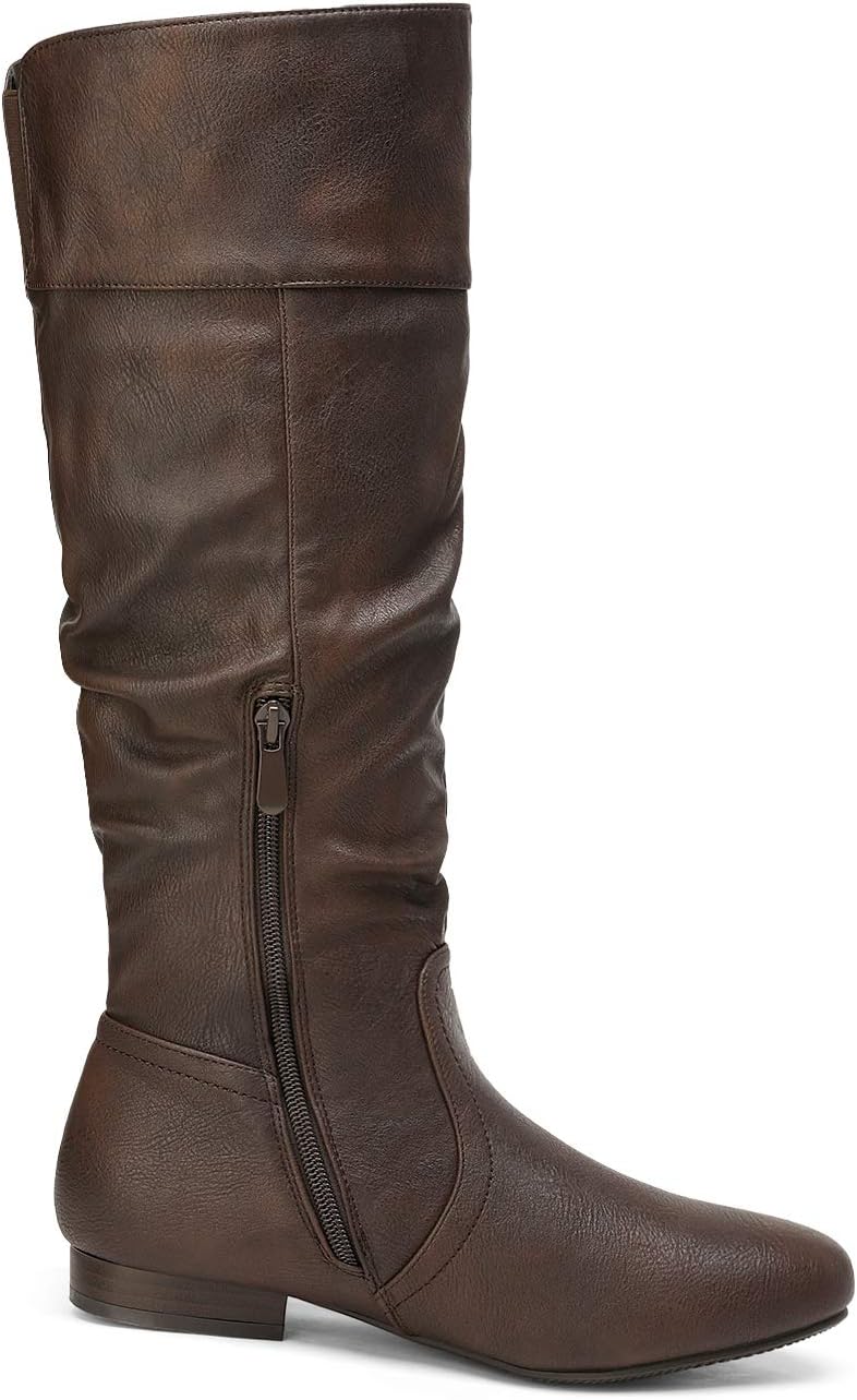 Detalle 1 de DREAM PAIRS 38599-BLVD-8W-BLACK PU-SZ-8 Knee-High Slouch Boots, Faux-Fur Lined