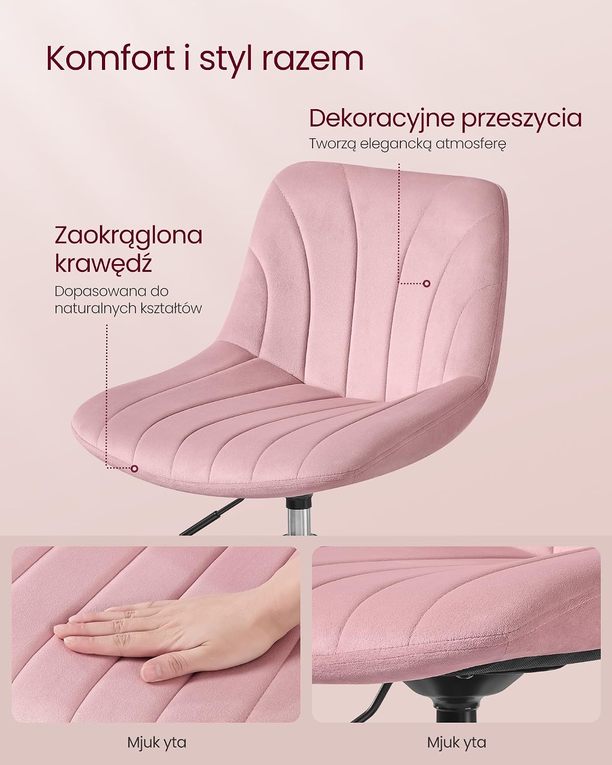 Detalle de VASAGLE TYRA LJB160SA01 – obrotowe krzesło do toaletki z aksamitu