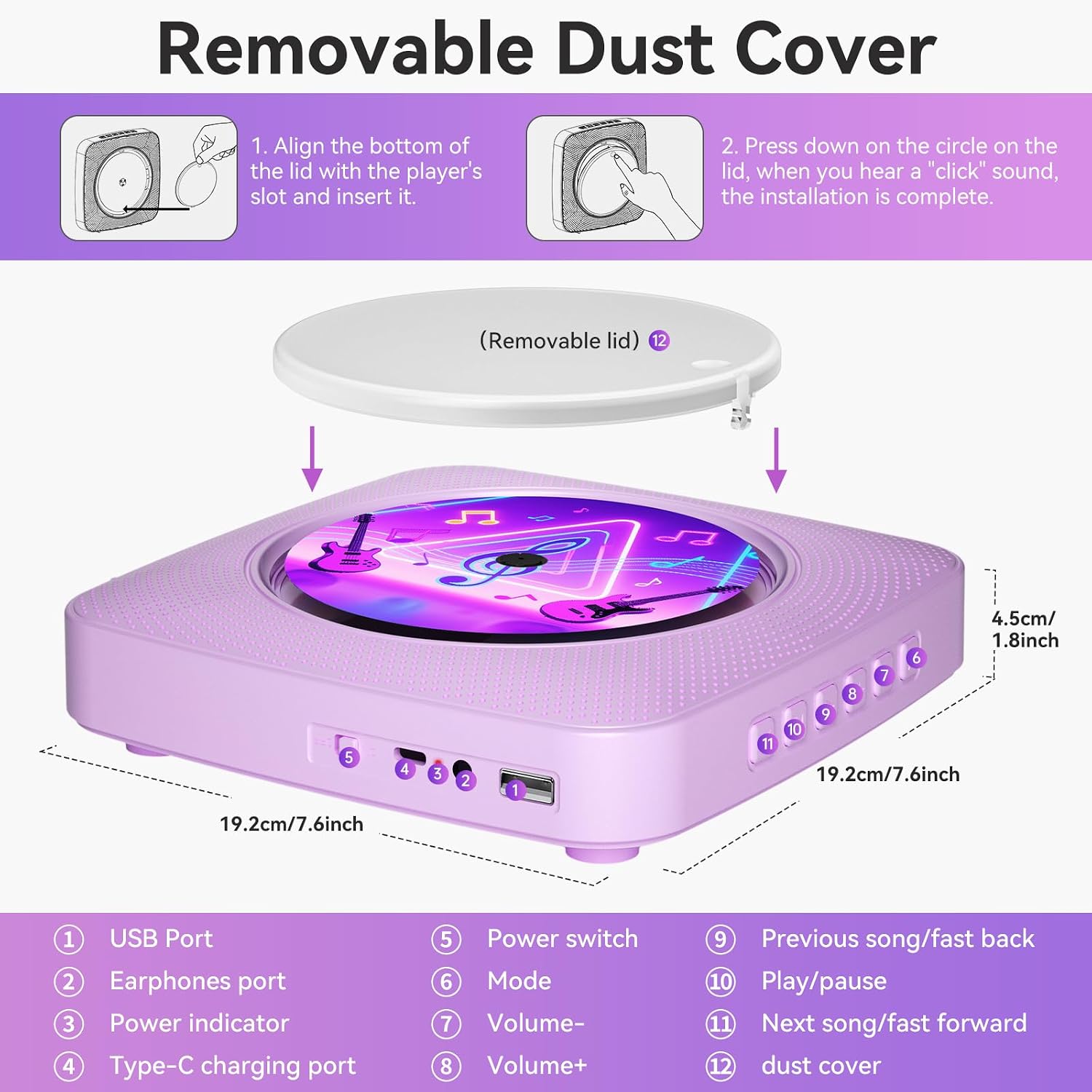 Thumbnail 6 de Lettore CD Portatile HiFi Kegaudio: Lettore CD Bluetooth con altoparlante integrato, montaggio a parete o uso da tavolo