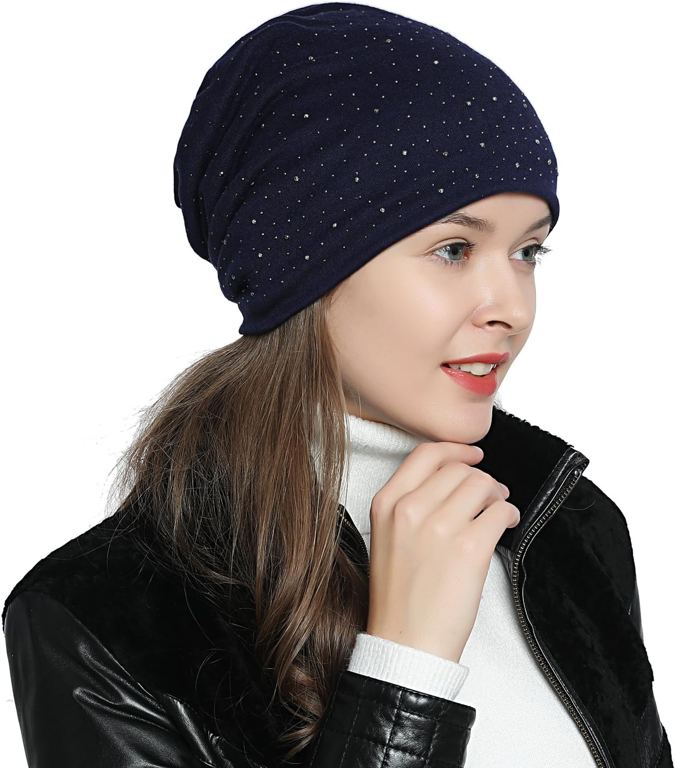 Detalle de DonDon Bonnet d'hiver Femme Slouch Beanie Souple avec Strass, Doublure Moelleuse et Chaude