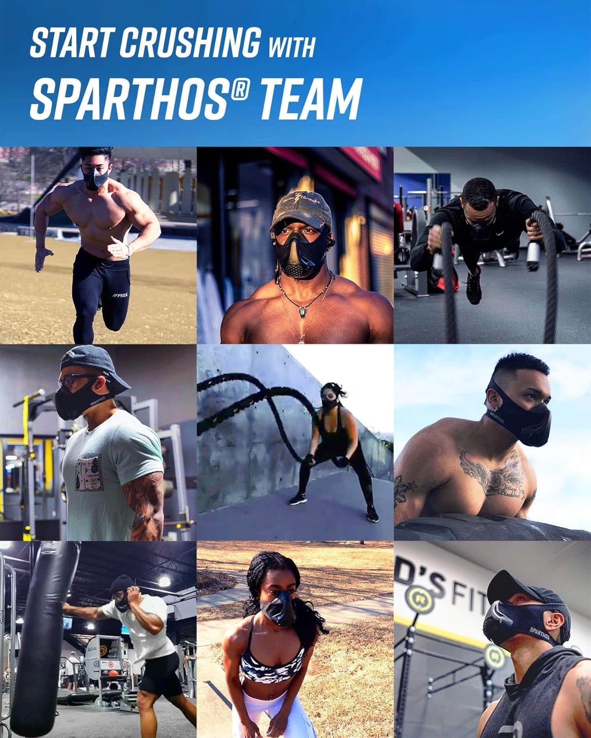 Detalle 1 de Sparthos High Altitude Mask (16 Breathing Levels) for Gym, Cardio, Running, Endurance & HIIT