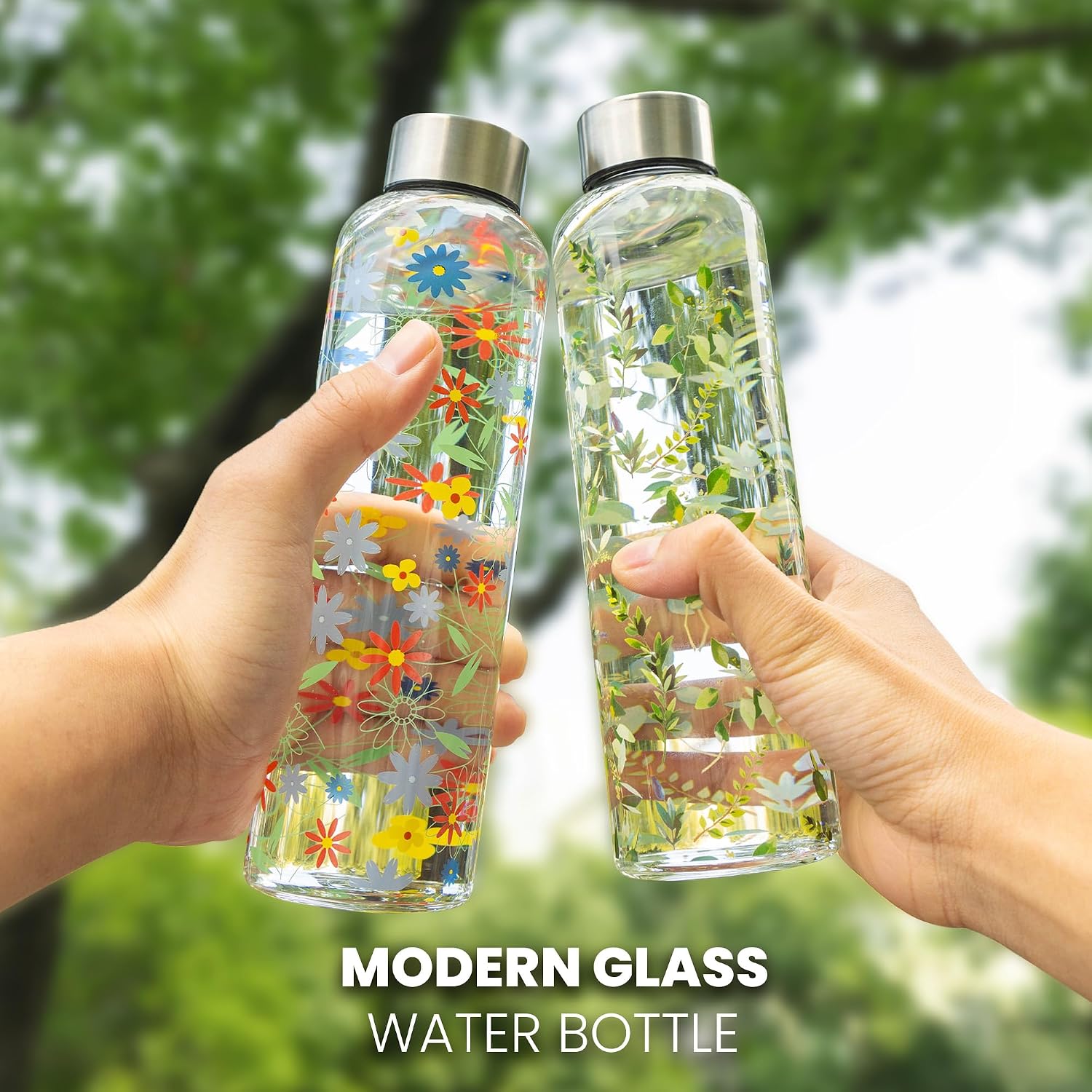 Detalle de Autsel Glass Water Bottle 500ml – Artistic Borosilicate Bottle with Protective Sleeve