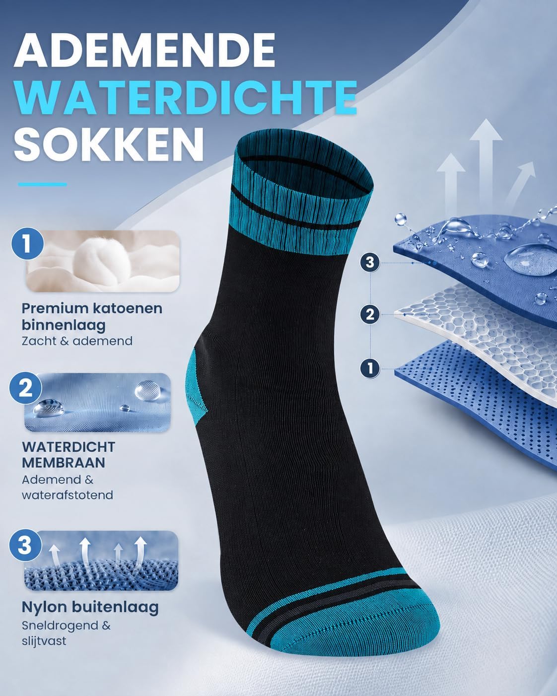 Detalle de Niorasen waterdichte herensokken voor outdoor, halfhoog en 3-laags