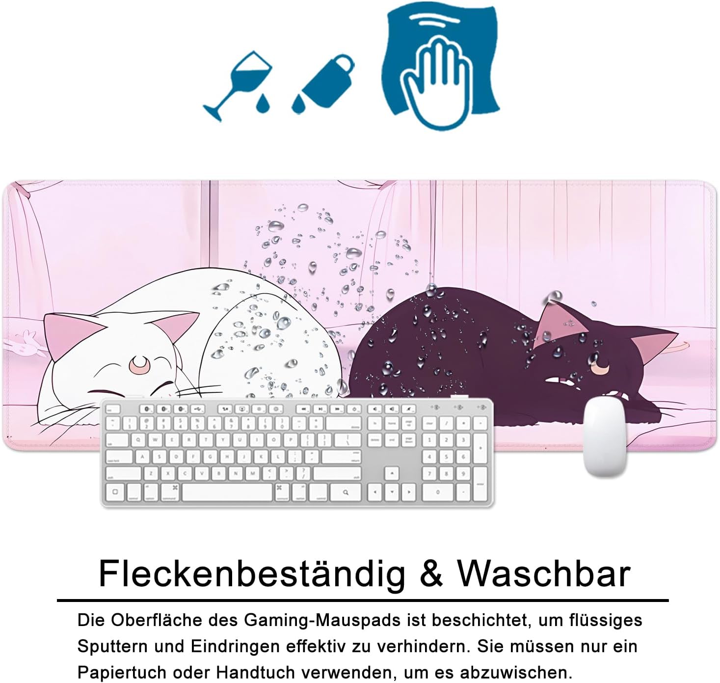 Thumbnail 2 de VYEUIAO Rosa Gaming Mousepad Katze (800 x 300 mm) – XL Schreibtischunterlage mit rutschfester Basis