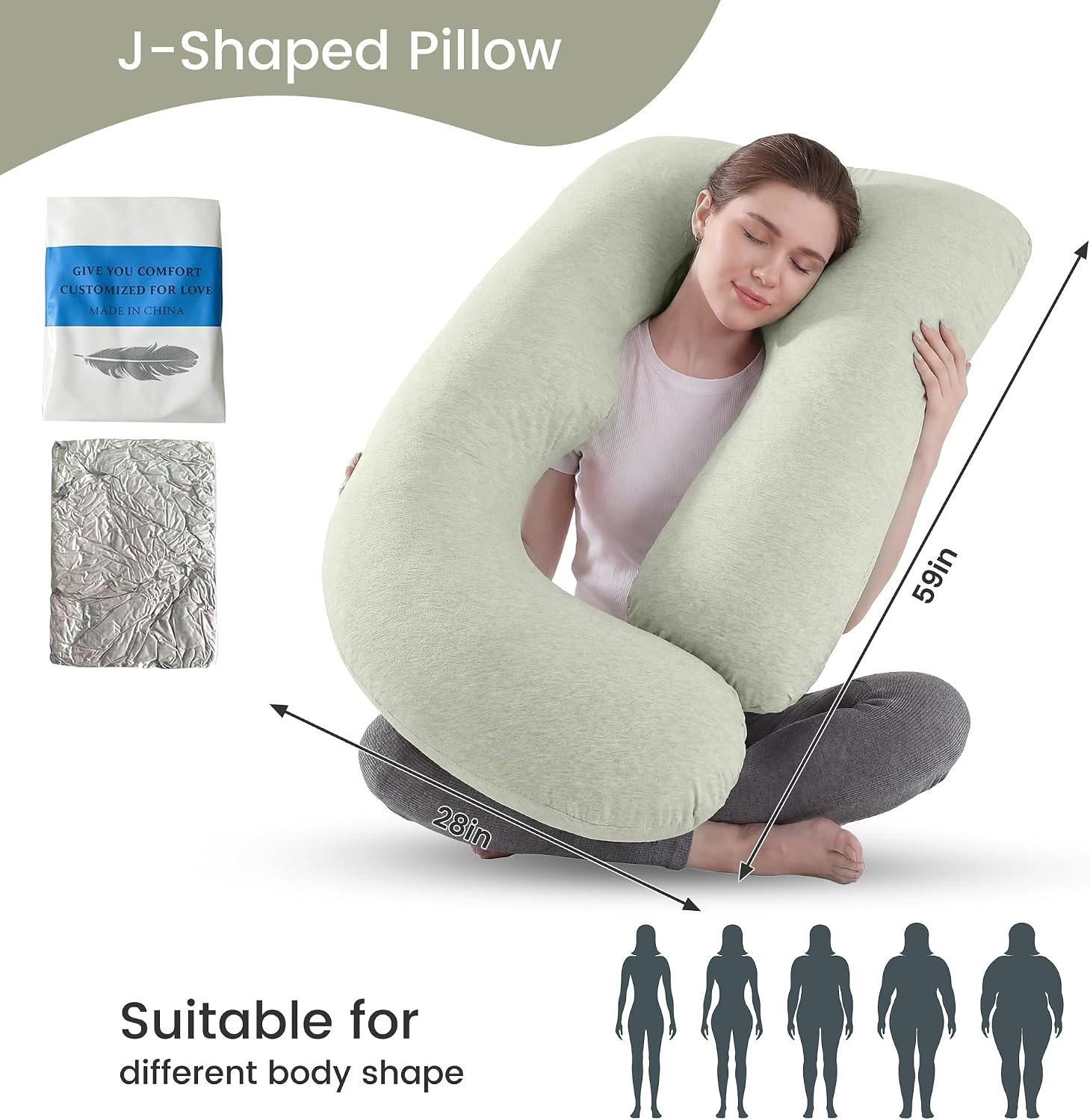 Detalle 2 de Jcickt 59-Inch Full-Body Pregnancy Pillow with Removable Washable Cover