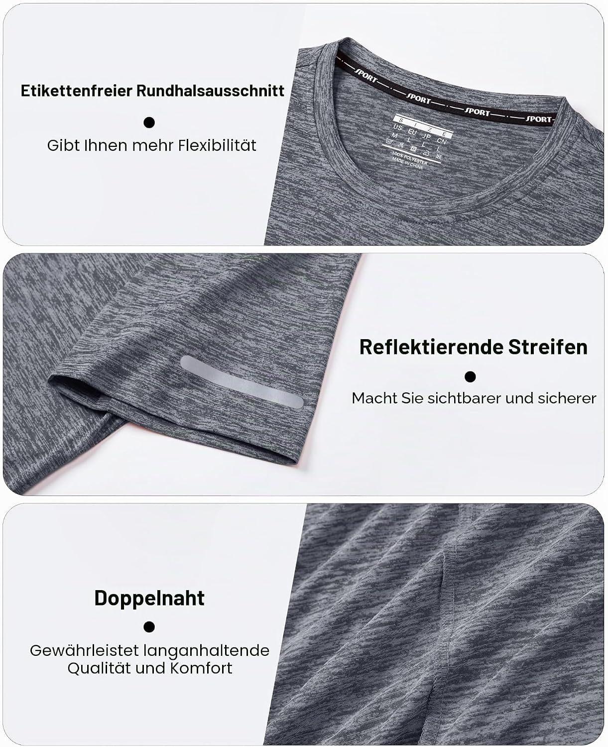 Detalle de MAGCOMSEN Herren Sportshirt Kurzarm – schnelltrocknendes Funktionsshirt mit Reflektoren