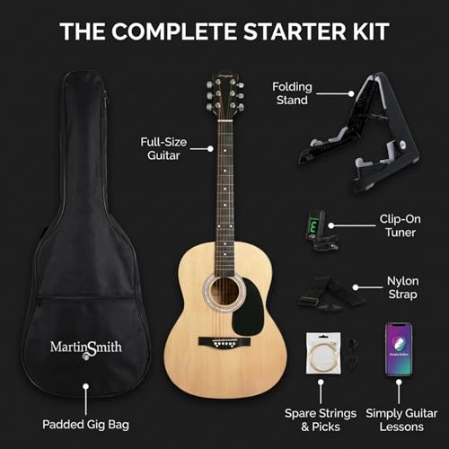 Detalle de Martin Smith Full Size Acoustic Guitar Starter Kit with Stand & Tuner