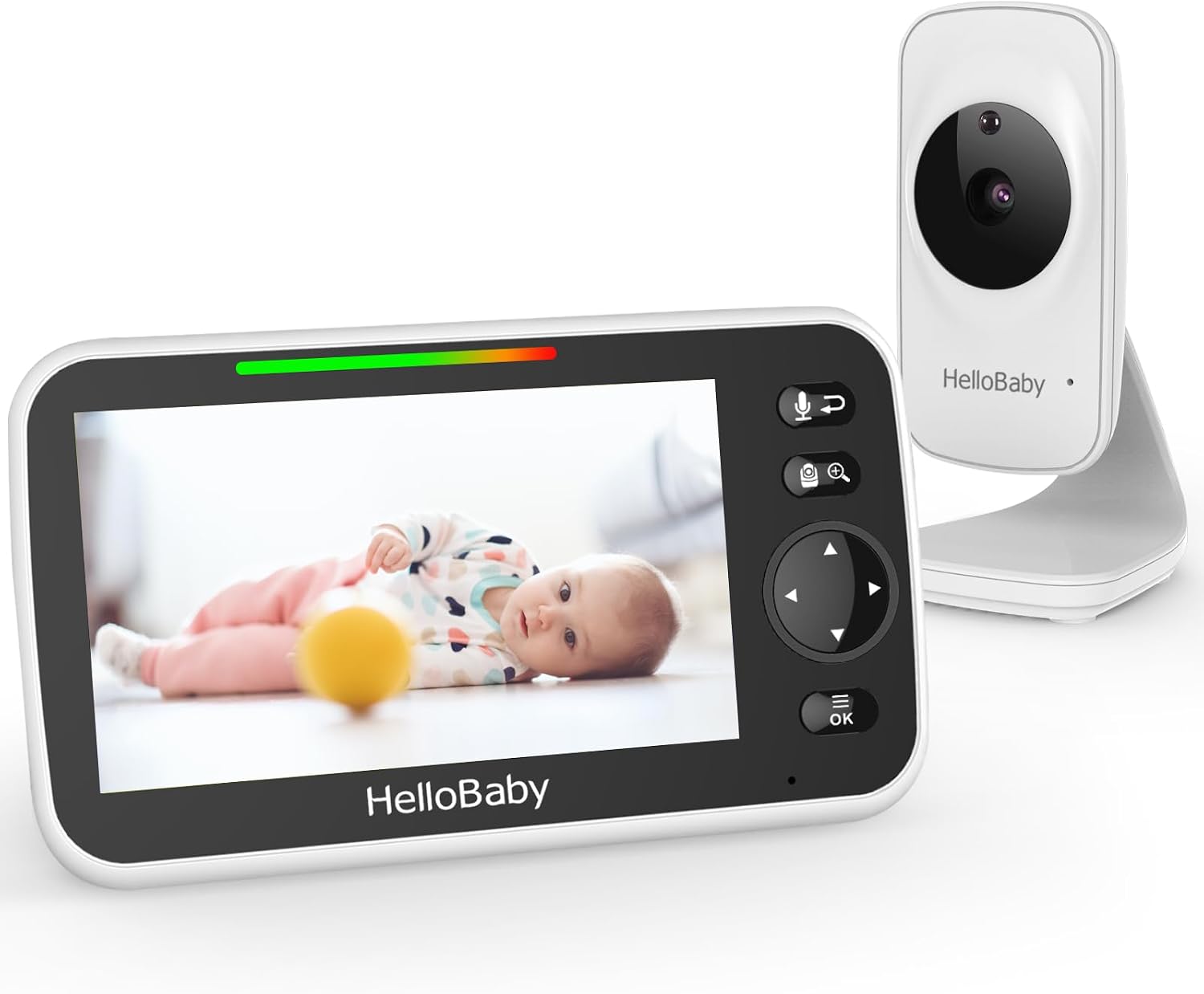 Detalle de HelloBaby Babyphone Videokamera mit 5 Zoll LCD-Farbbildschirm, Nachtsicht und Temperaturalarm