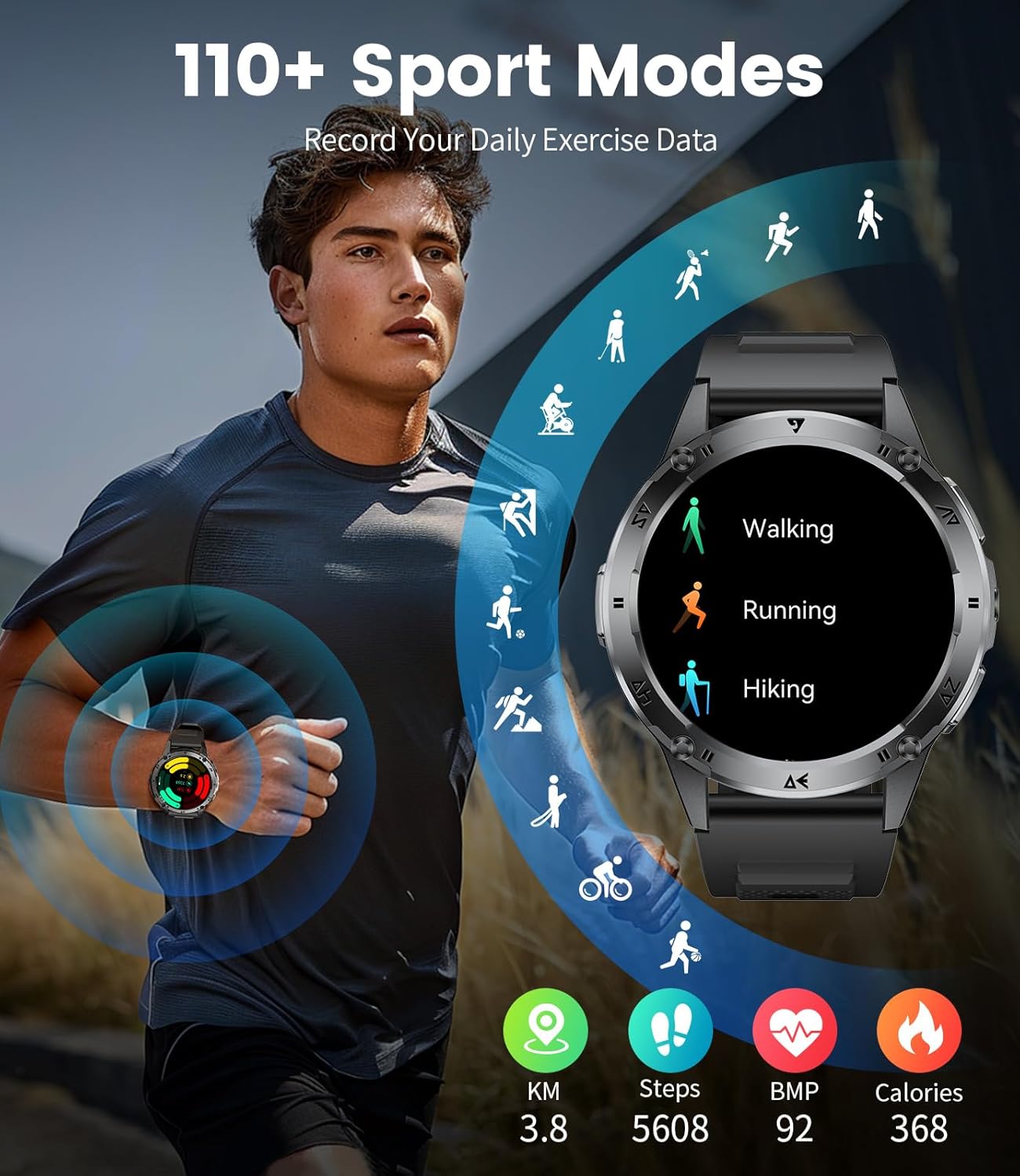 Thumbnail 5 de CHOOSETIME Montre Connectée Homme - Écran AMOLED 1,43", Appels Bluetooth, 110+ Modes Sportifs, Lampe Torche et Suivi Santé IP68