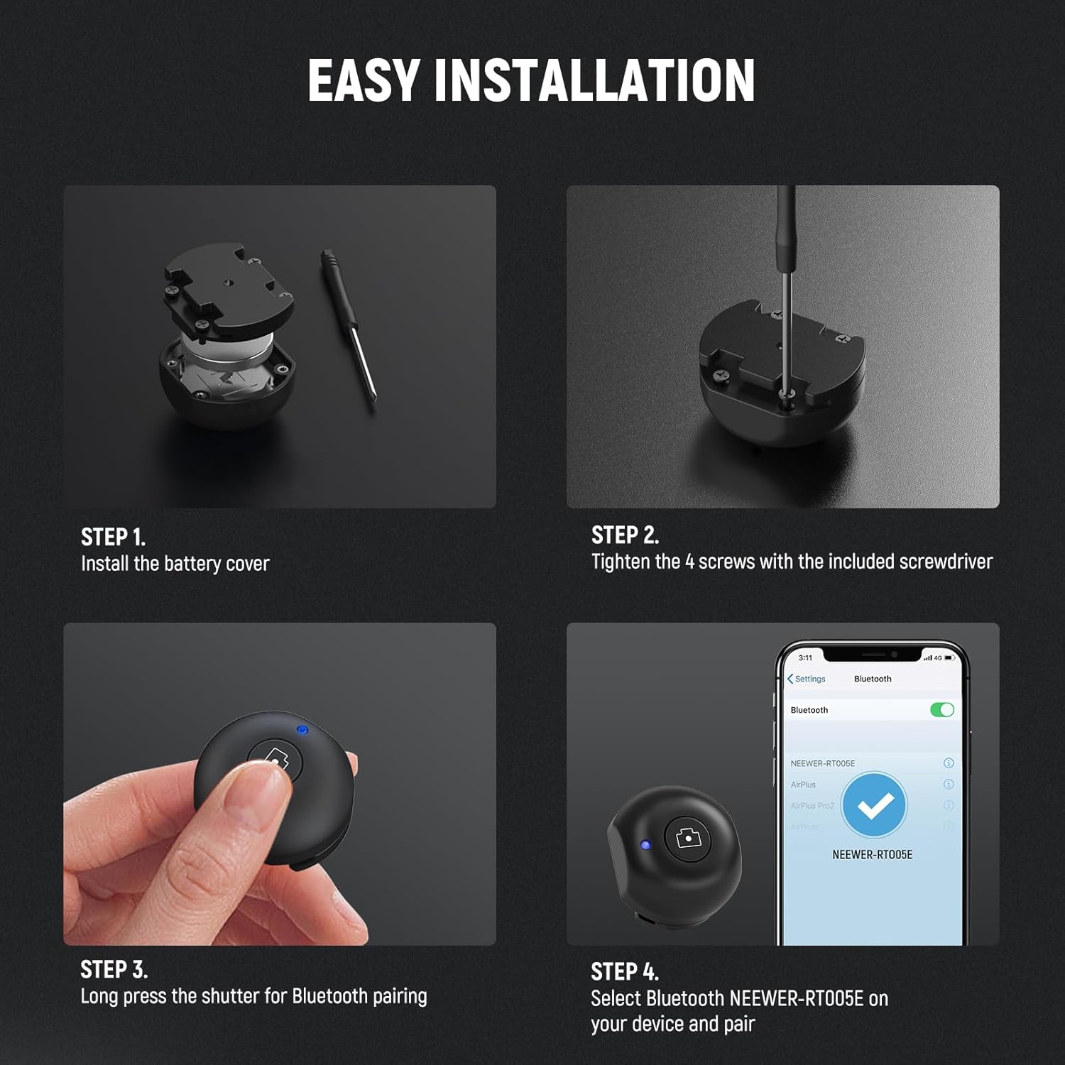 Thumbnail 5 de NEEWER RT005E : lot de 2 couvre-chaussures pour poignée latérale Bluetooth PA045E (ABS + PC) avec piles CR2032