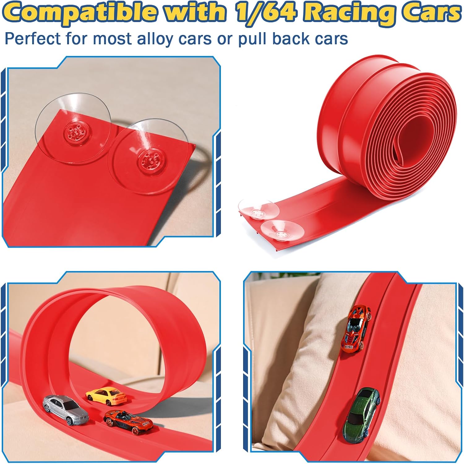 Detalle de Upgrade Flexible Race Track for Kids 3+ — 15ft Roll-Up Track Compatible with 1/64 Diecast Cars