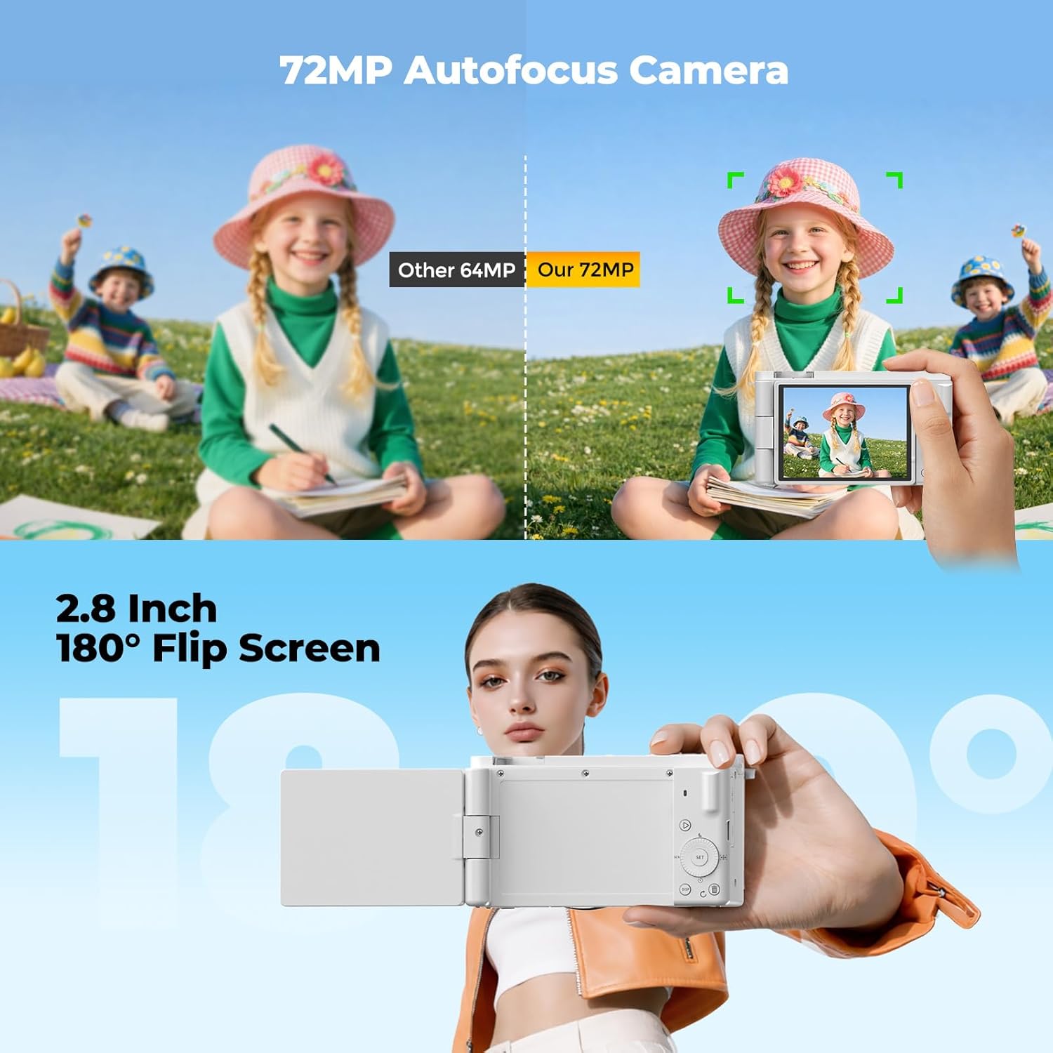 Thumbnail 2 de Fotocamera Digitale 5K 72MP Compatta con Zoom Ottico 6x e Schermo Orientabile 2,8" – Ideale per Vlog e Viaggi