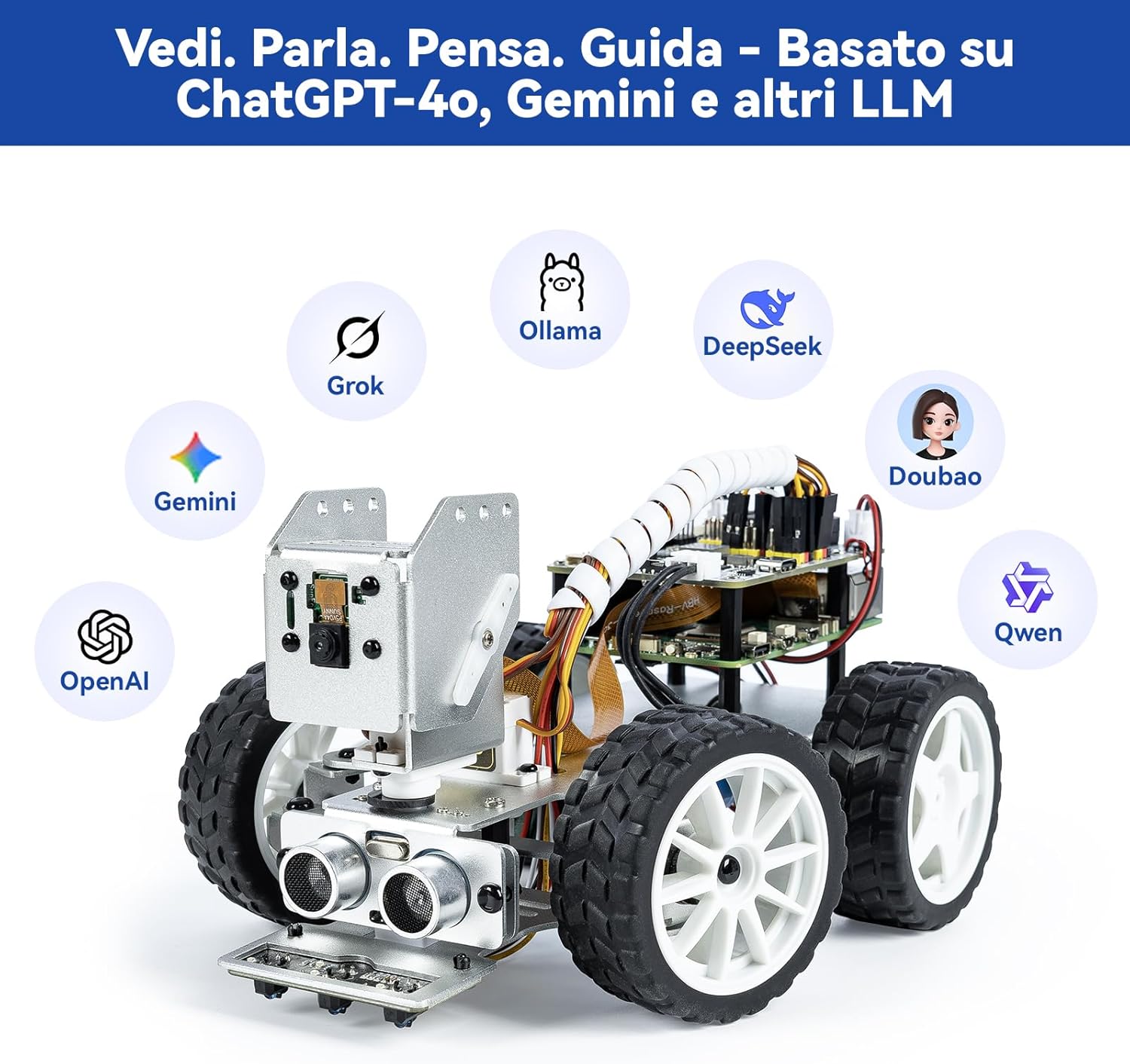 Detalle de SunFounder PiCar-X: Kit di Robot Car Video Inteligente per Raspberry Pi (5/4/3B+/3B/Zero W) con AI, Python e Scratch