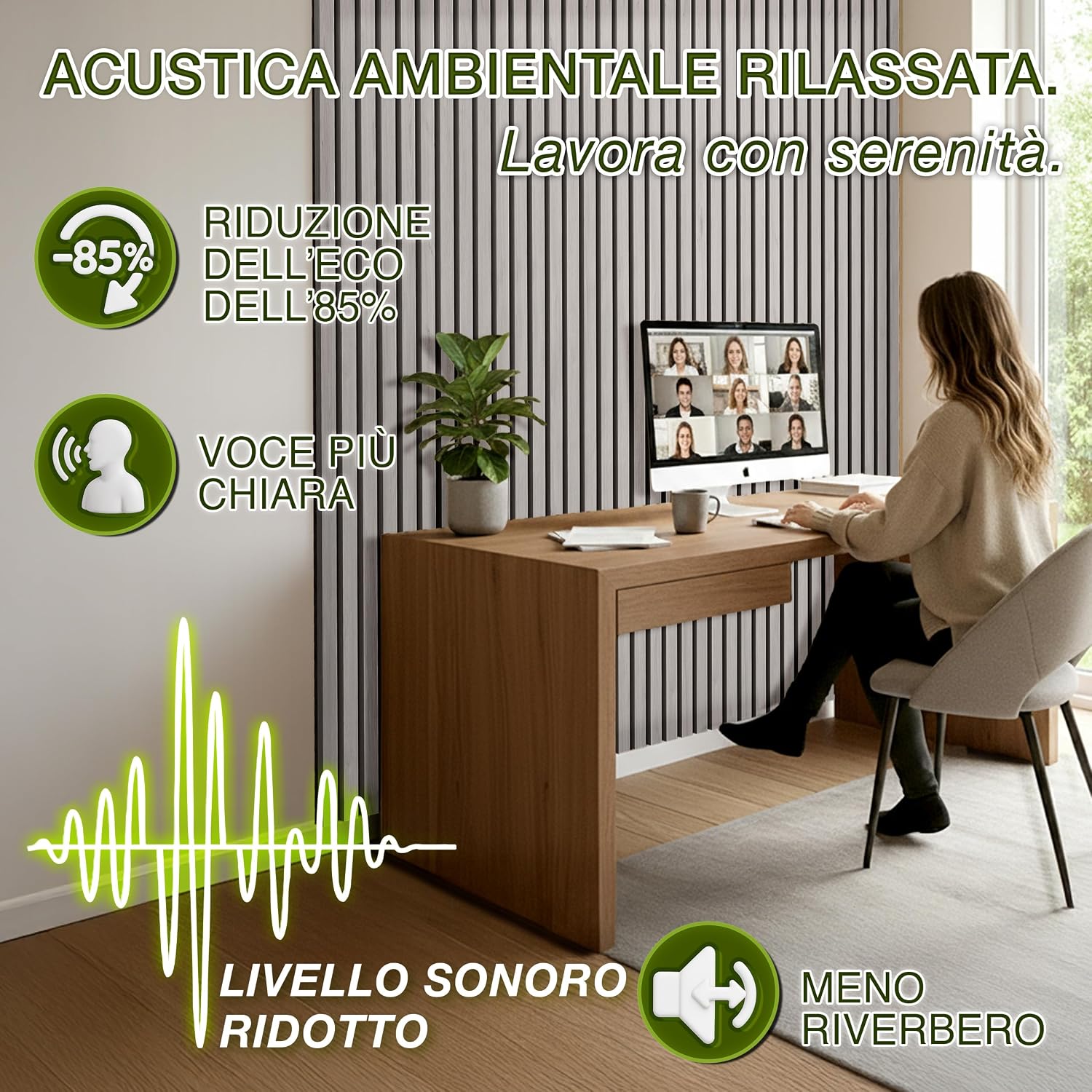 Detalle de Pannelli acustici TRESKO in legno 120 x 60 cm con ganci per abiti – design 3D rovere grigio